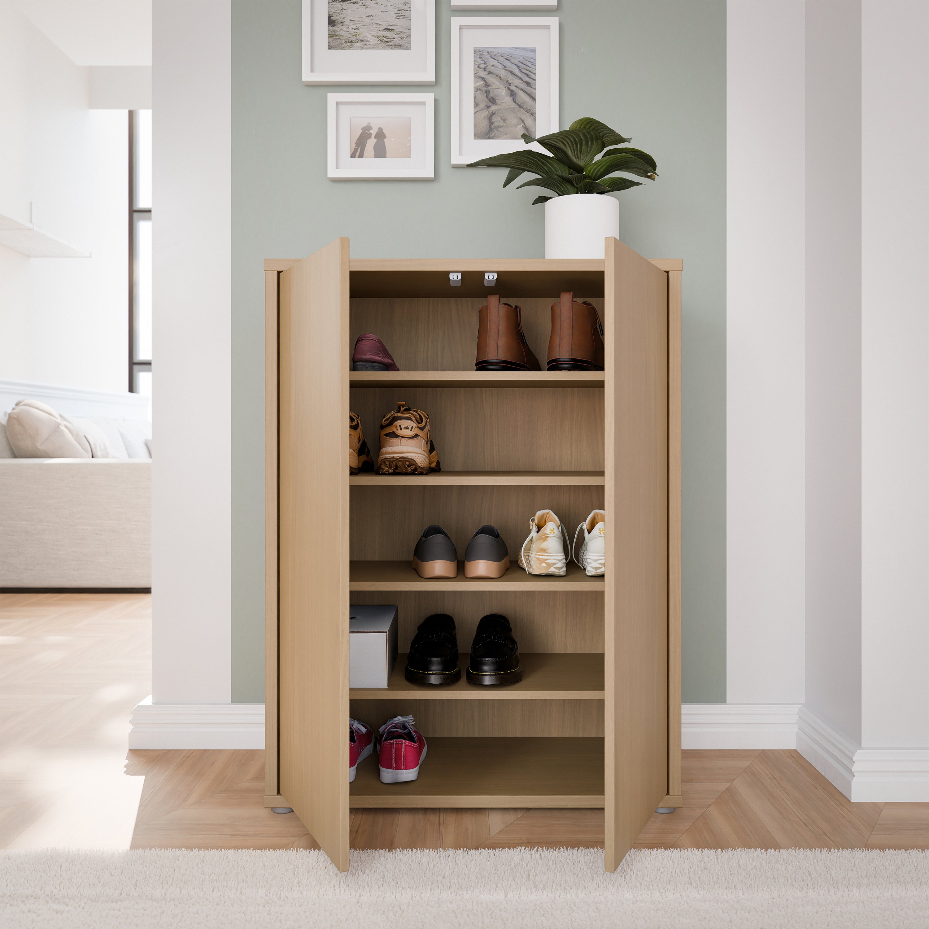 Alice Springs Shoe Cabinet with 2 Doors Push-to-Open in Elegancia Oak