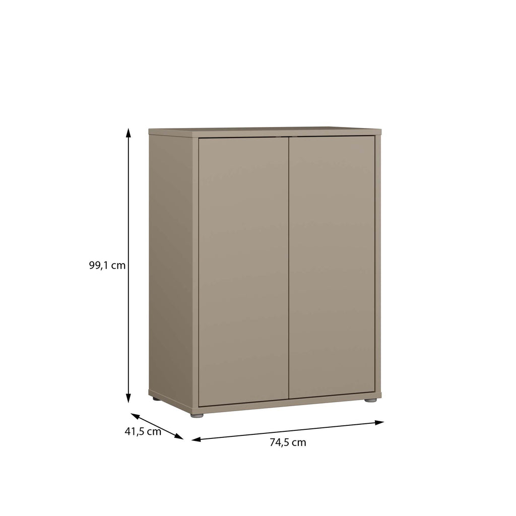 Alice Springs Tall 2 Door Cupboard with Push-to-Open Doors in Taupe