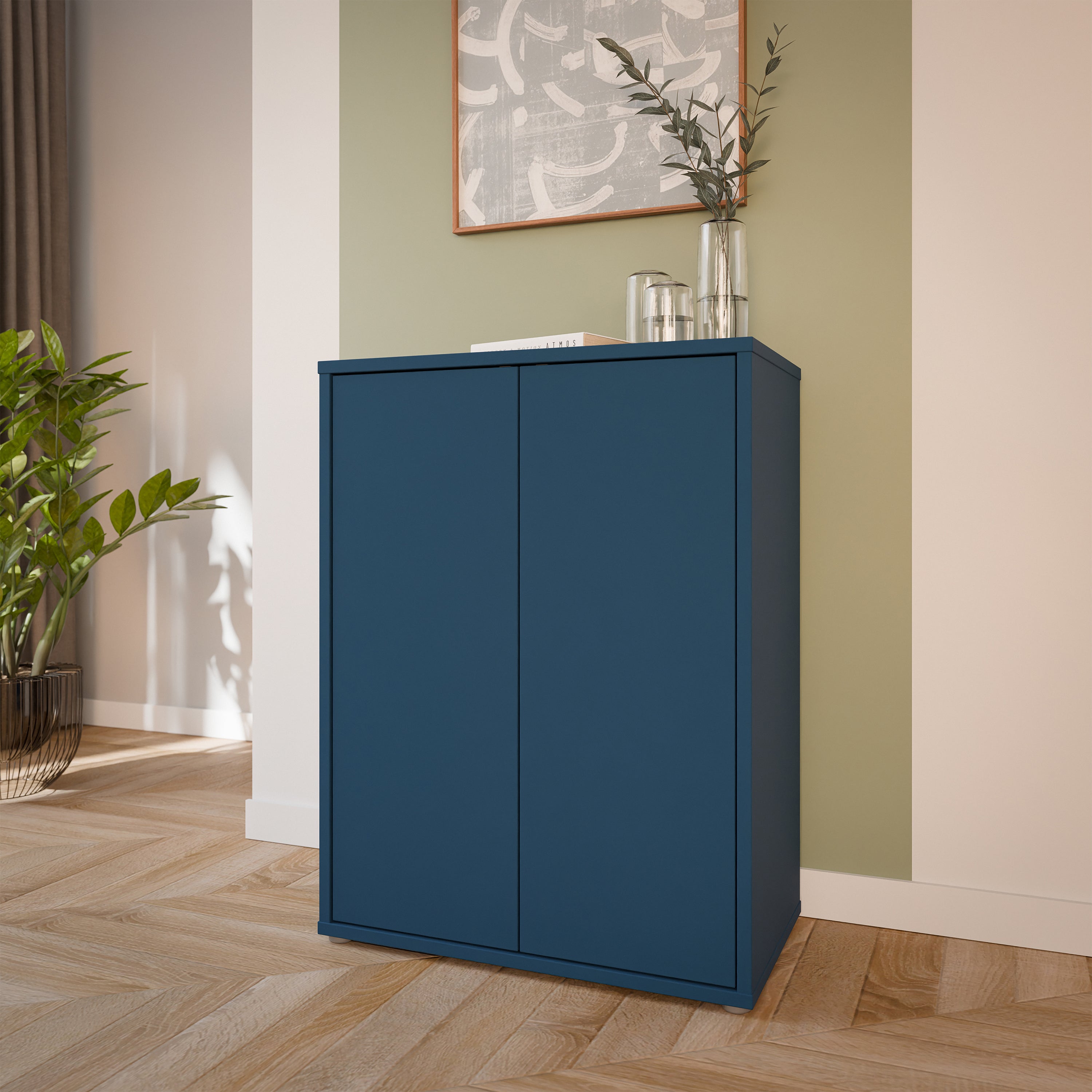 Alice Springs Tall 2 Door Cupboard with Push-to-Open Doors in Night Blue