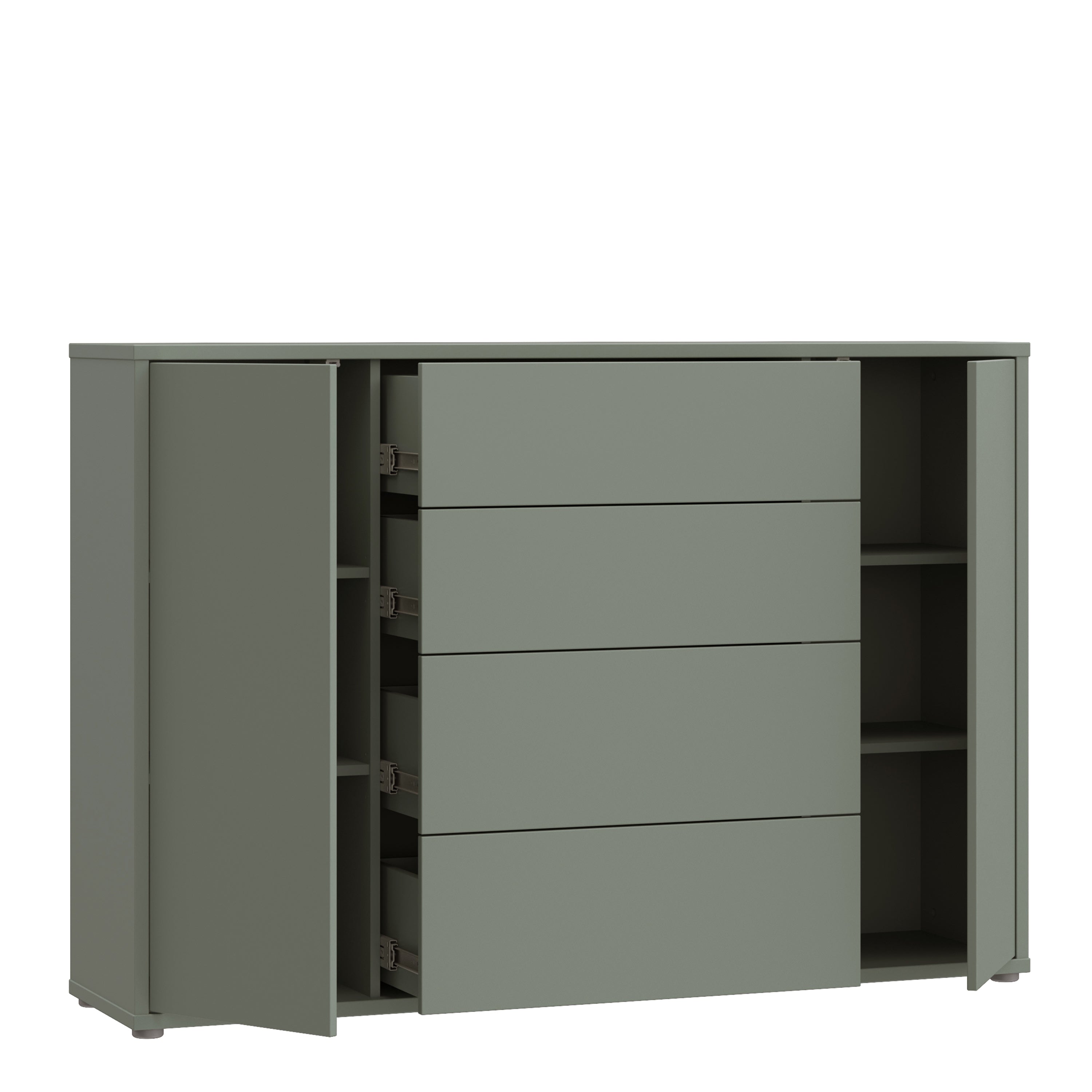 Alice Springs Wide Sideboard with 4 Drawers & 2 Doors with Push-to-Open in Sage Green