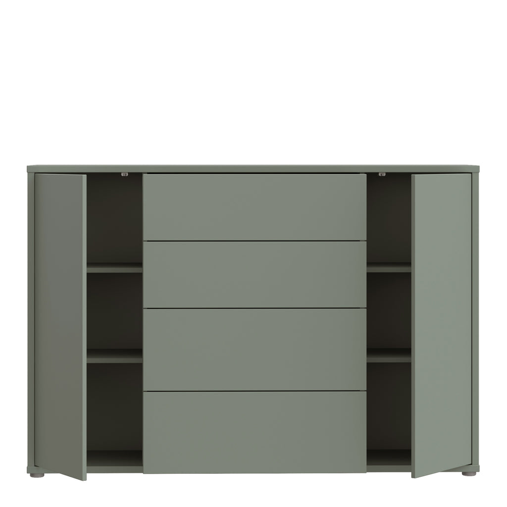 Alice Springs Wide Sideboard with 4 Drawers & 2 Doors with Push-to-Open in Sage Green