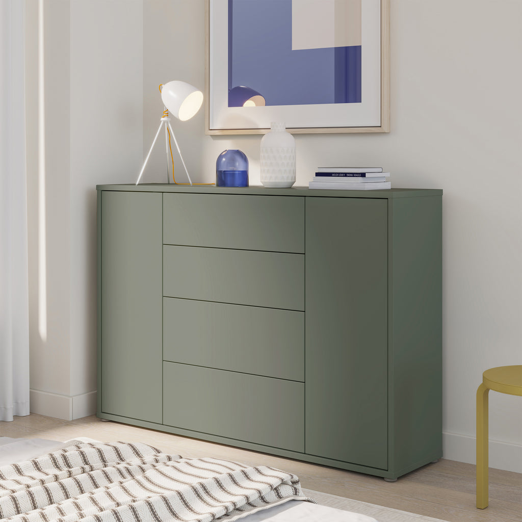 Alice Springs Wide Sideboard with 4 Drawers & 2 Doors with Push-to-Open in Sage Green