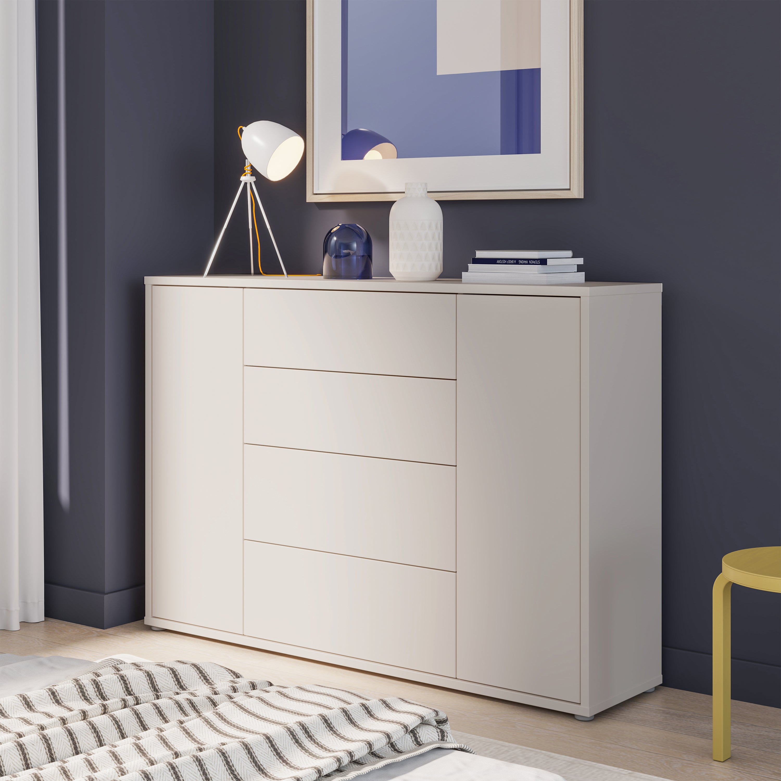 Alice Springs Wide Sideboard with 4 Drawers & 2 Doors with Push-to-Open in Sand