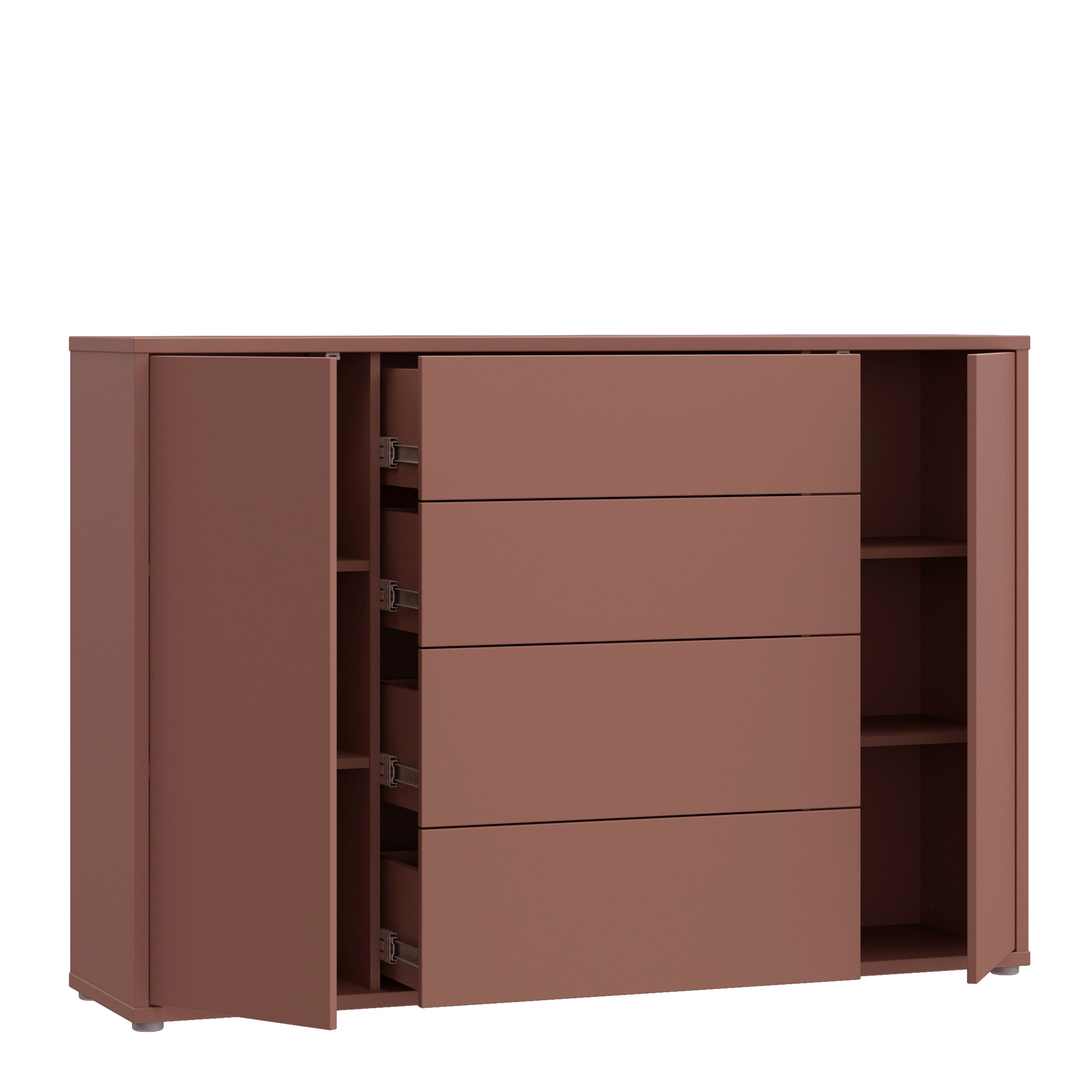 Alice Springs Wide Sideboard with 4 Drawers & 2 Doors with Push-to-Open in Terracotta