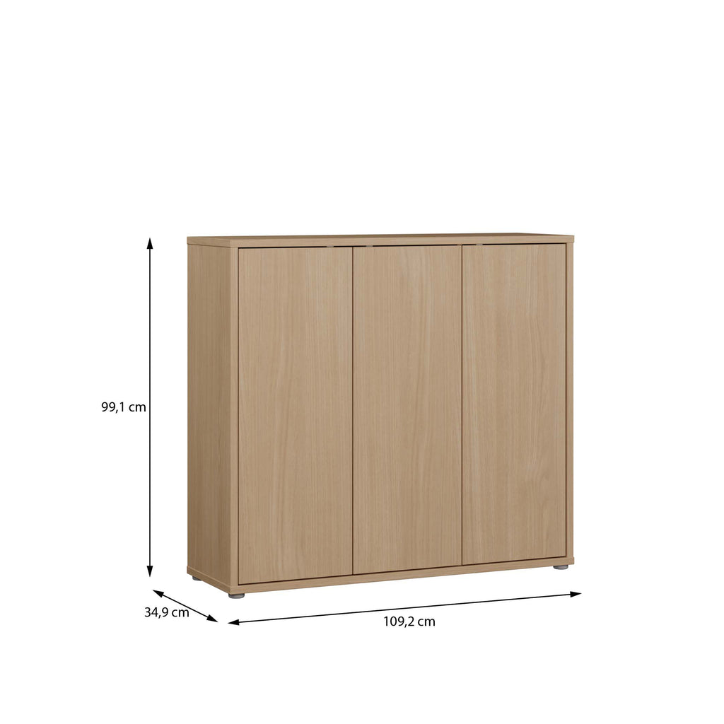 Alice Springs Shoe Cabinet with 3 Doors Push-to-Open in Elegancia Oak