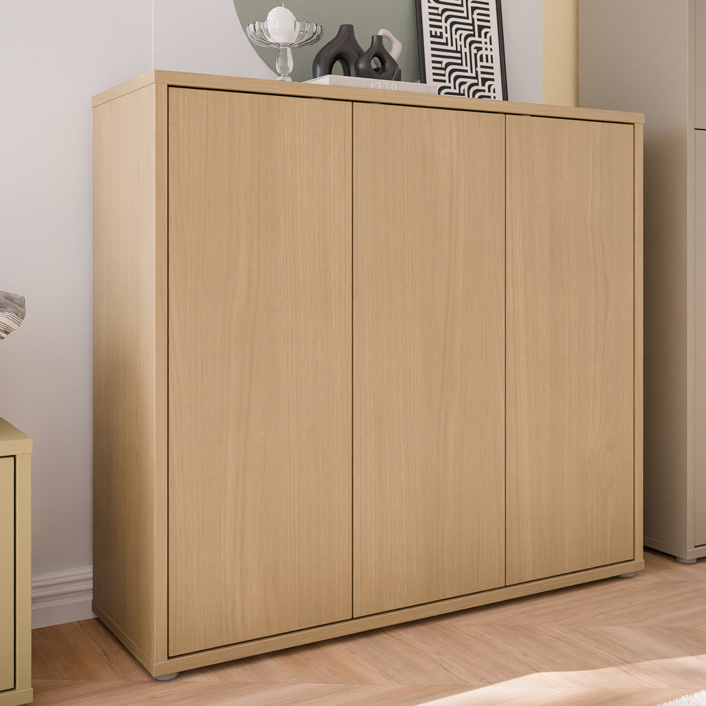 Alice Springs Shoe Cabinet with 3 Doors Push-to-Open in Elegancia Oak