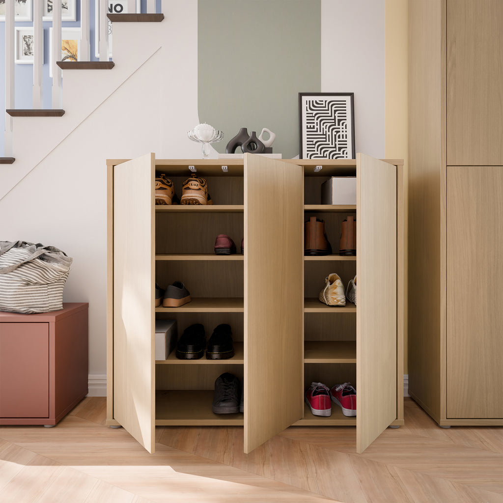 Alice Springs Shoe Cabinet with 3 Doors Push-to-Open in Elegancia Oak