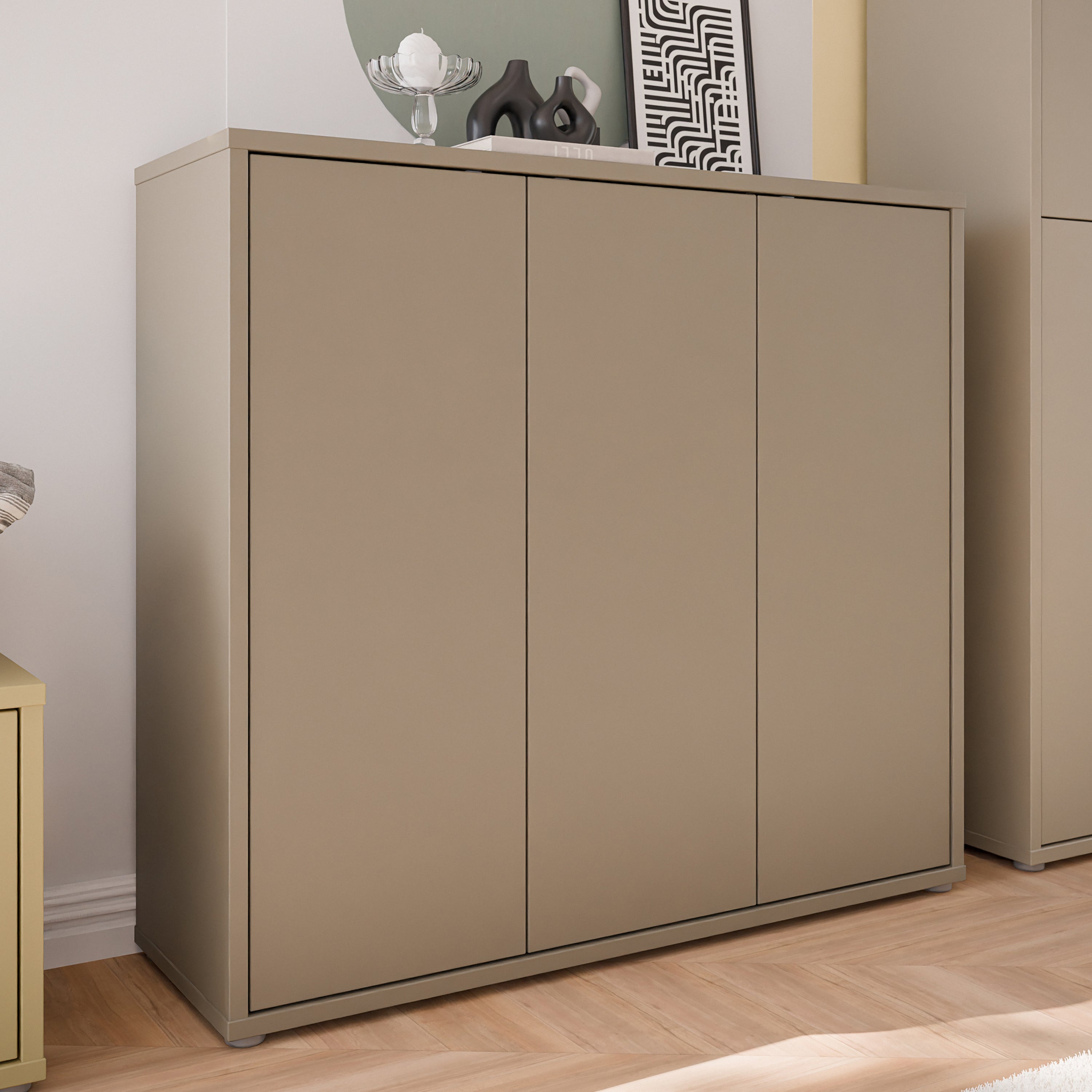 Alice Springs Shoe Cabinet with 3 Doors Push-to-Open in Taupe