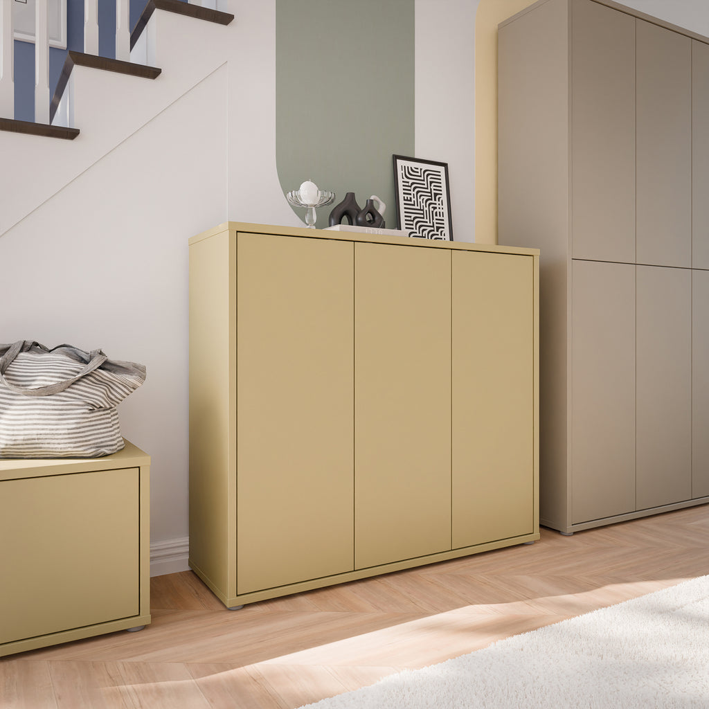 Alice Springs Shoe Cabinet with 3 Doors Push-to-Open in Butter Yellow