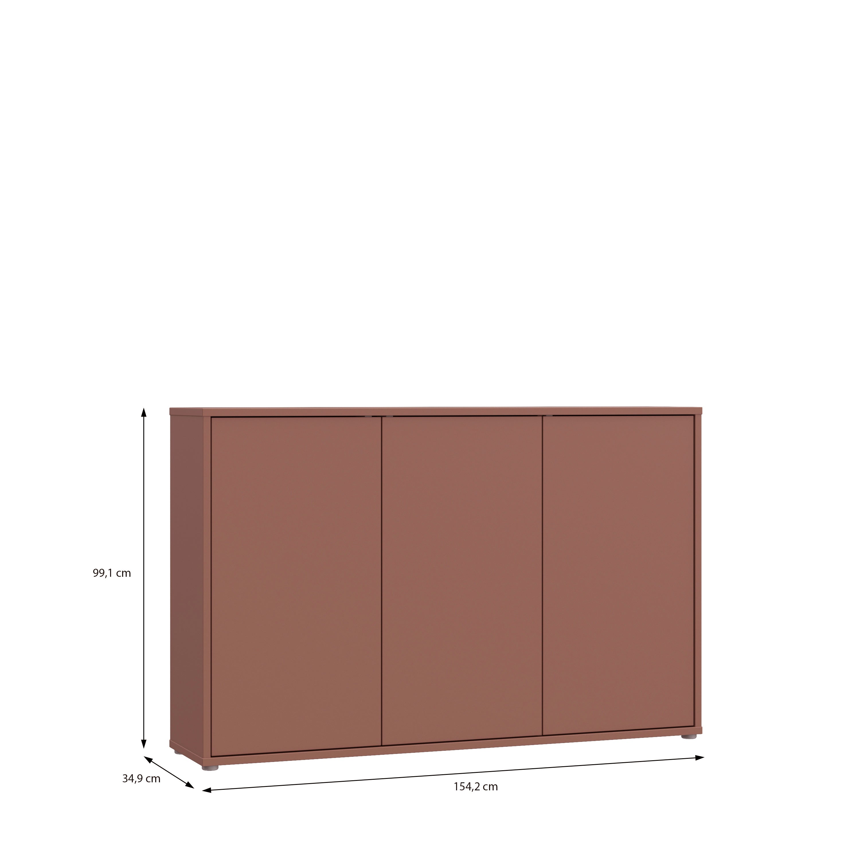 Alice Springs 3 Door Sideboard with Push-to-Open Doors in Terracotta