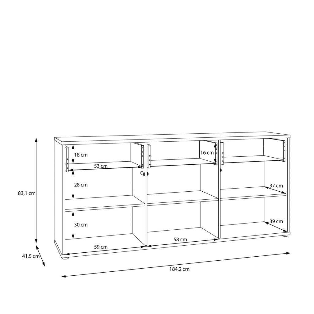 Alice Springs 3 Door 3 Drawer Sideboard with Push-to-Open Drawers in Sand