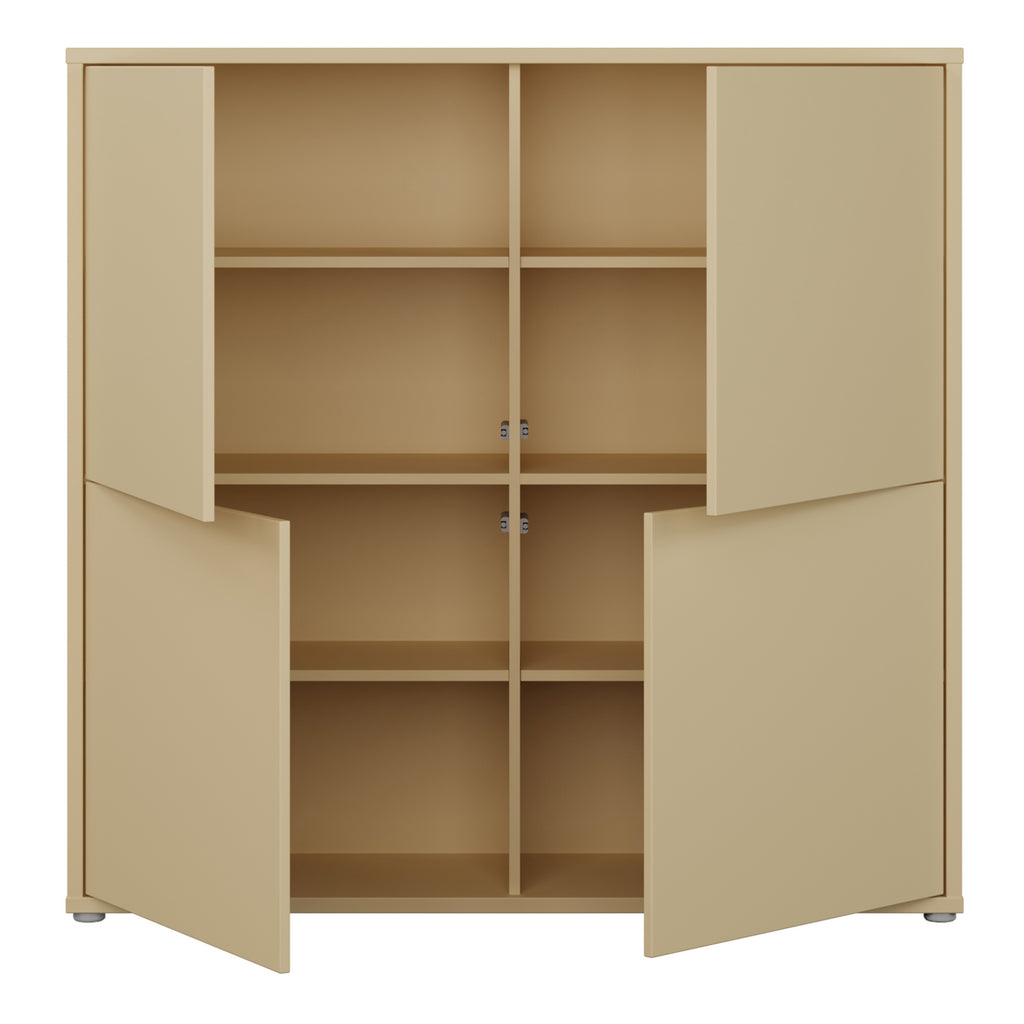 Alice Springs 4 Door Large Storage Cabinet with Push-to-Open Doors in Butter Yellow