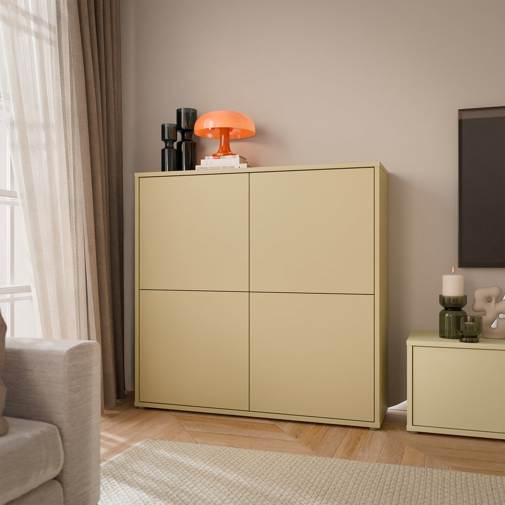 Alice Springs 4 Door Large Storage Cabinet with Push-to-Open Doors in Butter Yellow