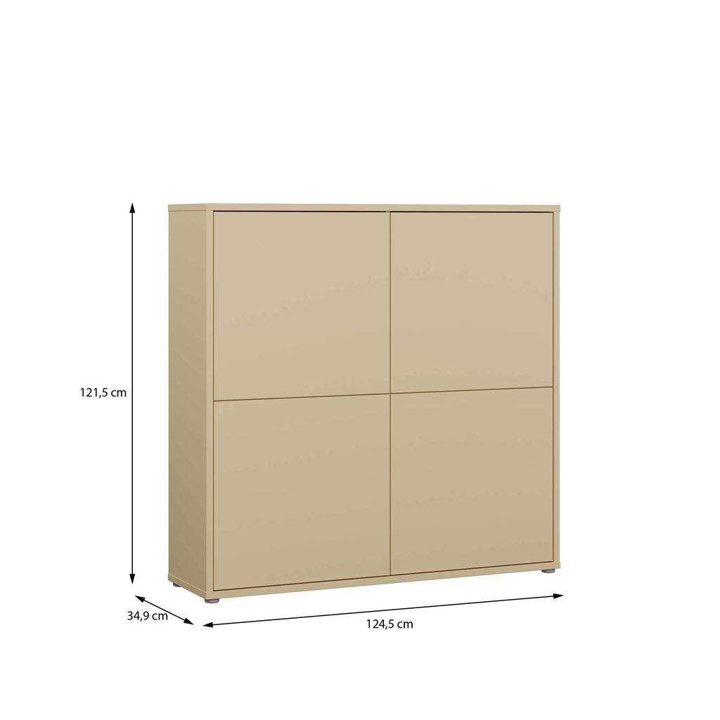 Alice Springs 4 Door Large Storage Cabinet with Push-to-Open Doors in Butter Yellow