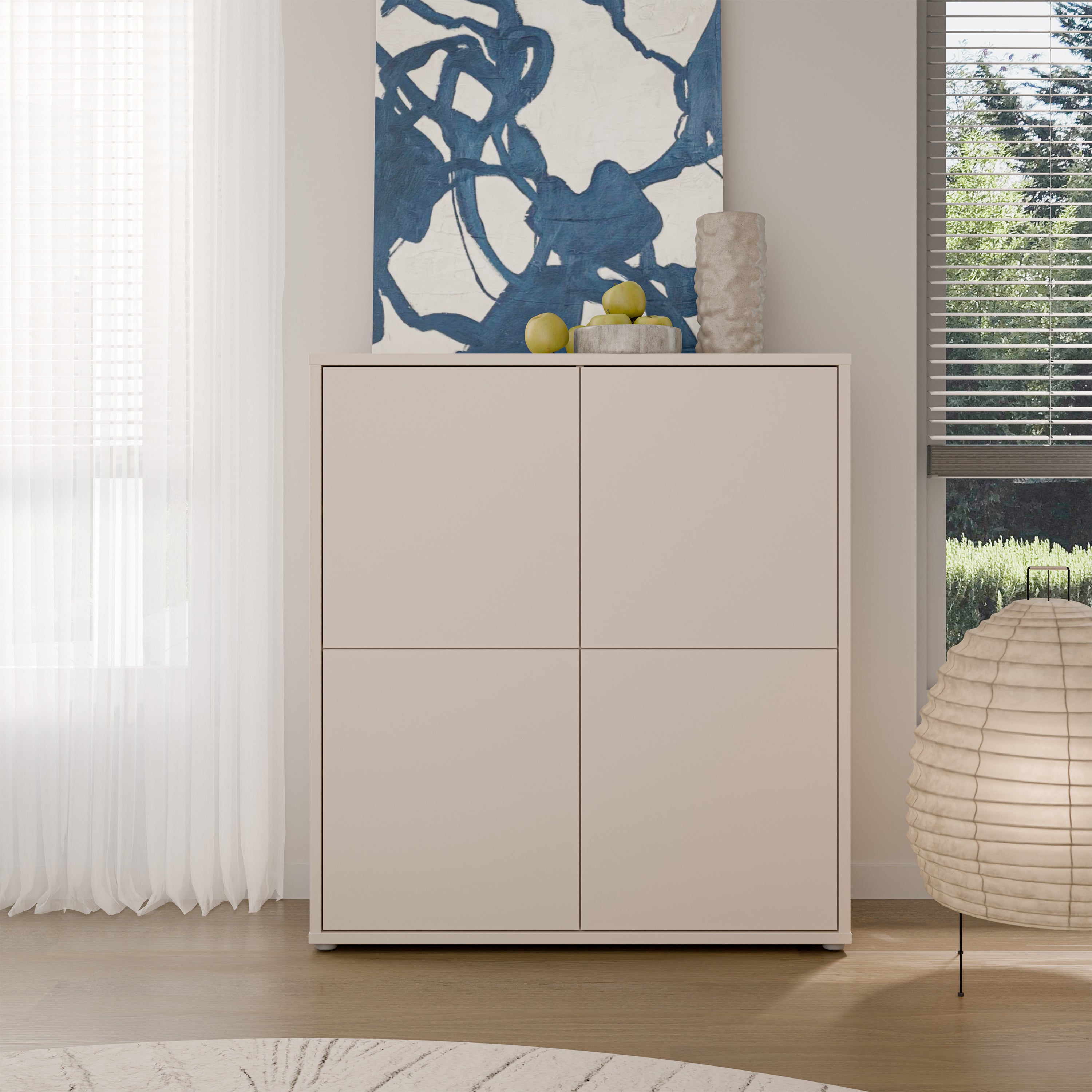 Alice Springs 4 Door Storage Cabinet with Push-to-Open Doors in Sand