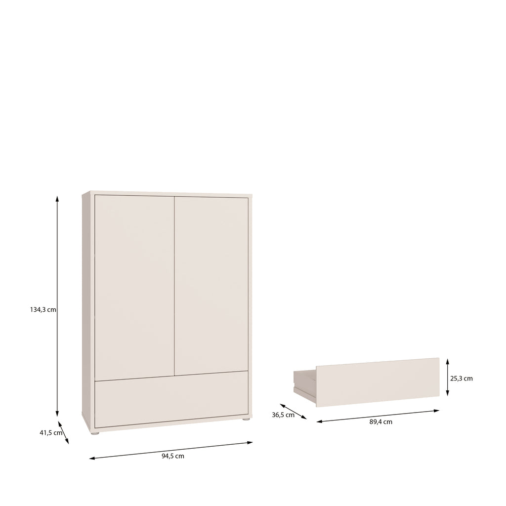 Alice Springs 2 Door Low Wardrobe with Push-to-Open Doors and Drawer in Sand