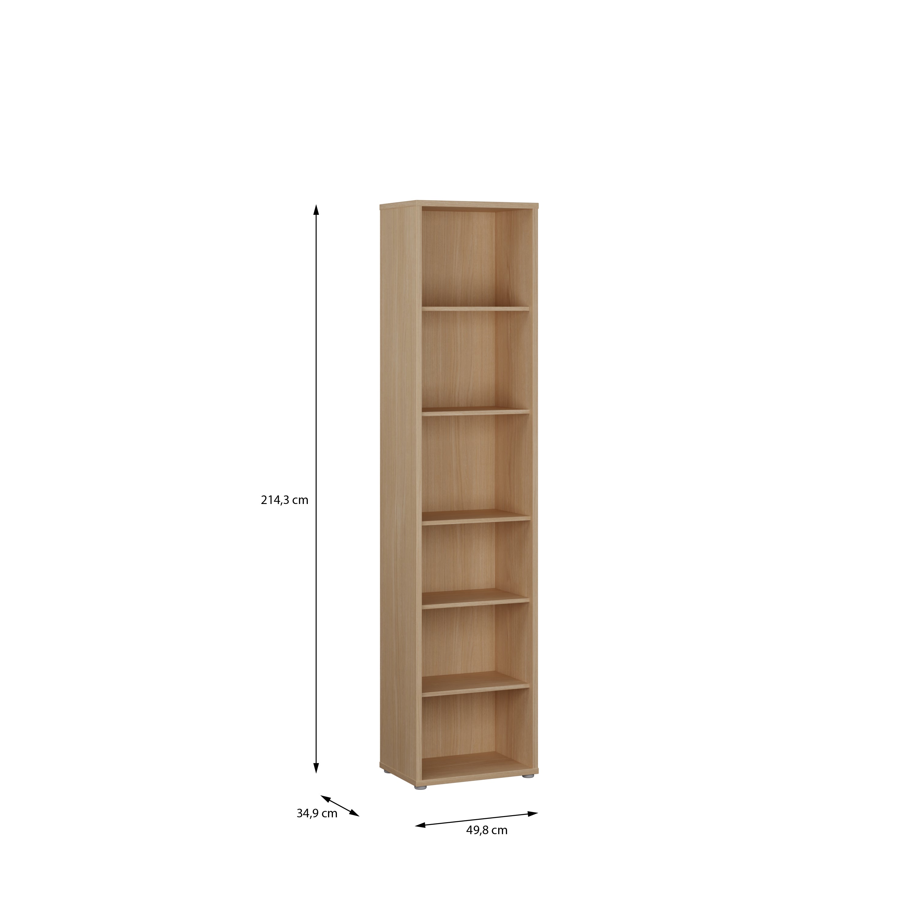 Alice Springs Tall Narrow Bookcase with 5 Shelves in Elegancia Oak