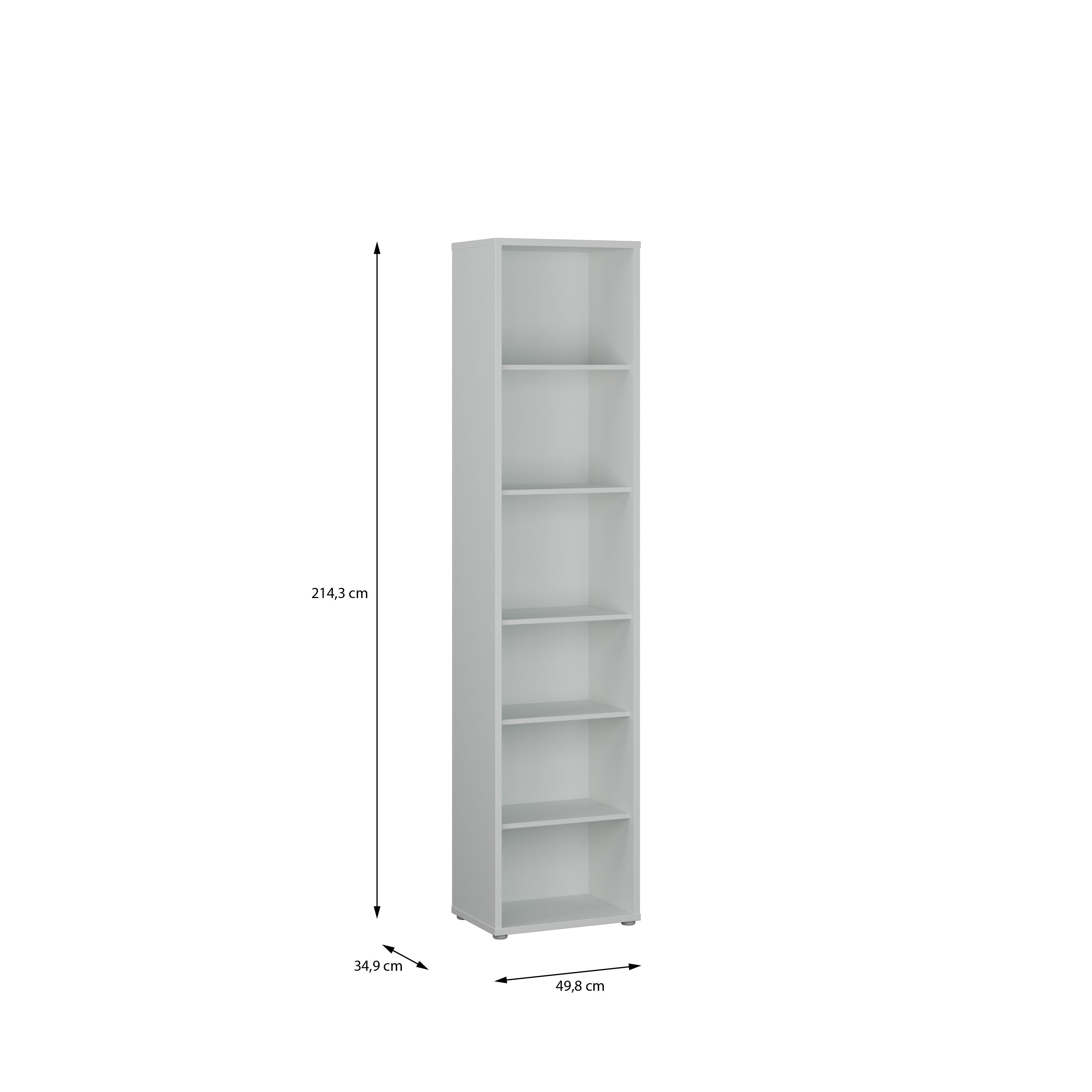 Alice Springs Tall Narrow Bookcase with 5 Shelves in Light Grey