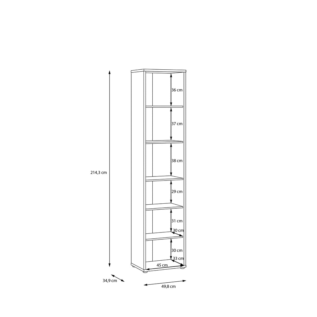 Alice Springs Tall Narrow Bookcase with 5 Shelves in Light Grey