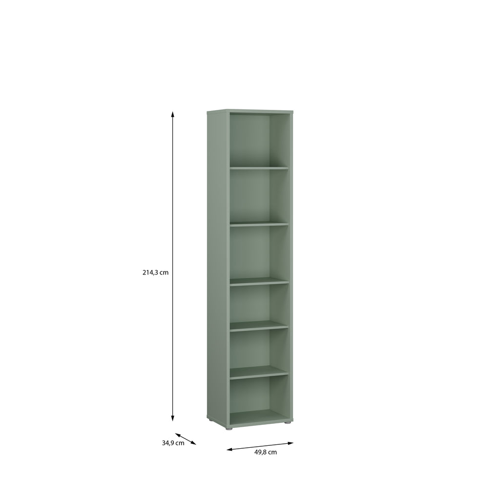 Alice Springs Tall Narrow Bookcase with 5 Shelves in Sage Green