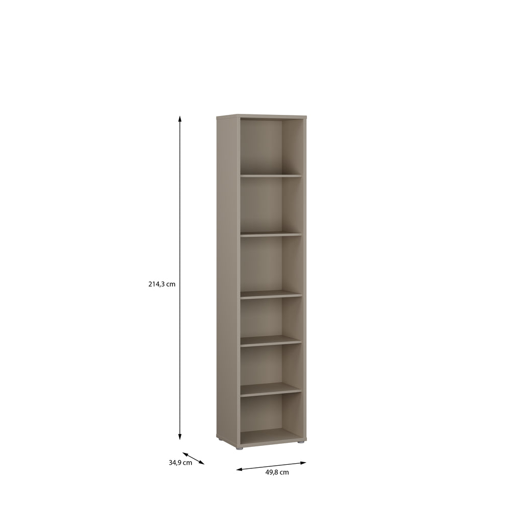 Alice Springs Tall Narrow Bookcase with 5 Shelves in Taupe