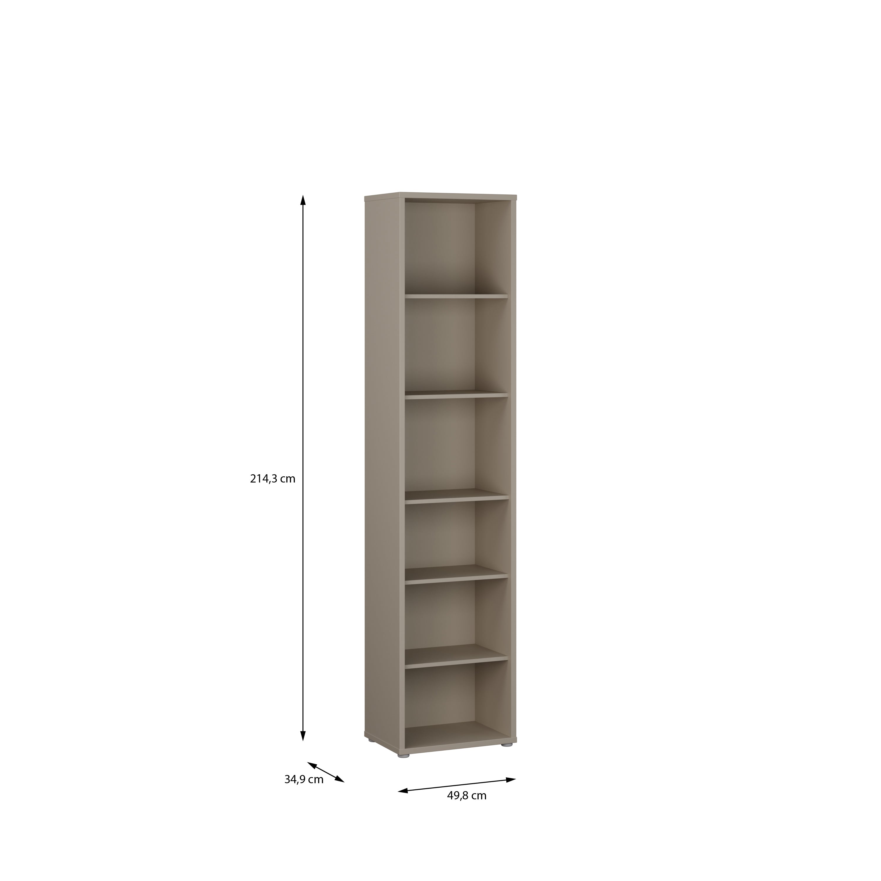 Alice Springs Tall Narrow Bookcase with 5 Shelves in Taupe