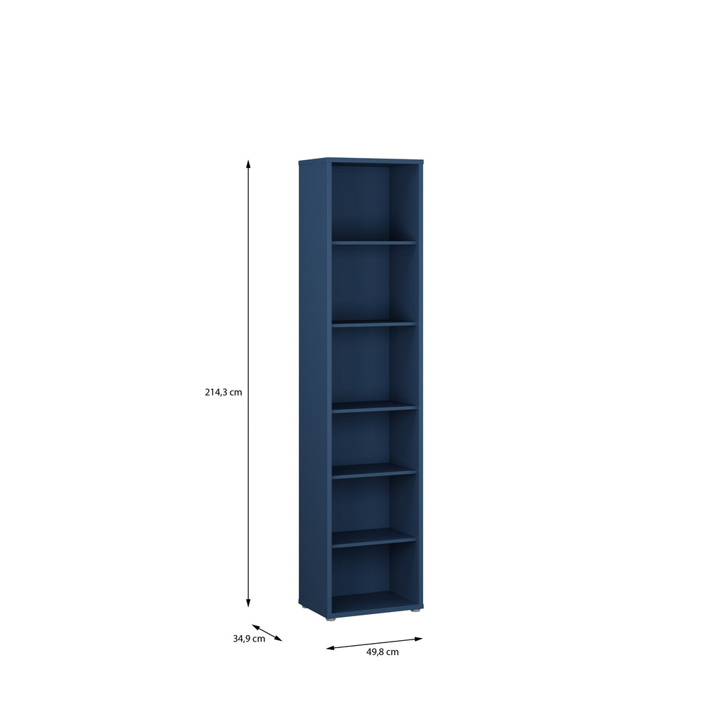 Alice Springs Tall Narrow Bookcase with 5 Shelves in Night Blue