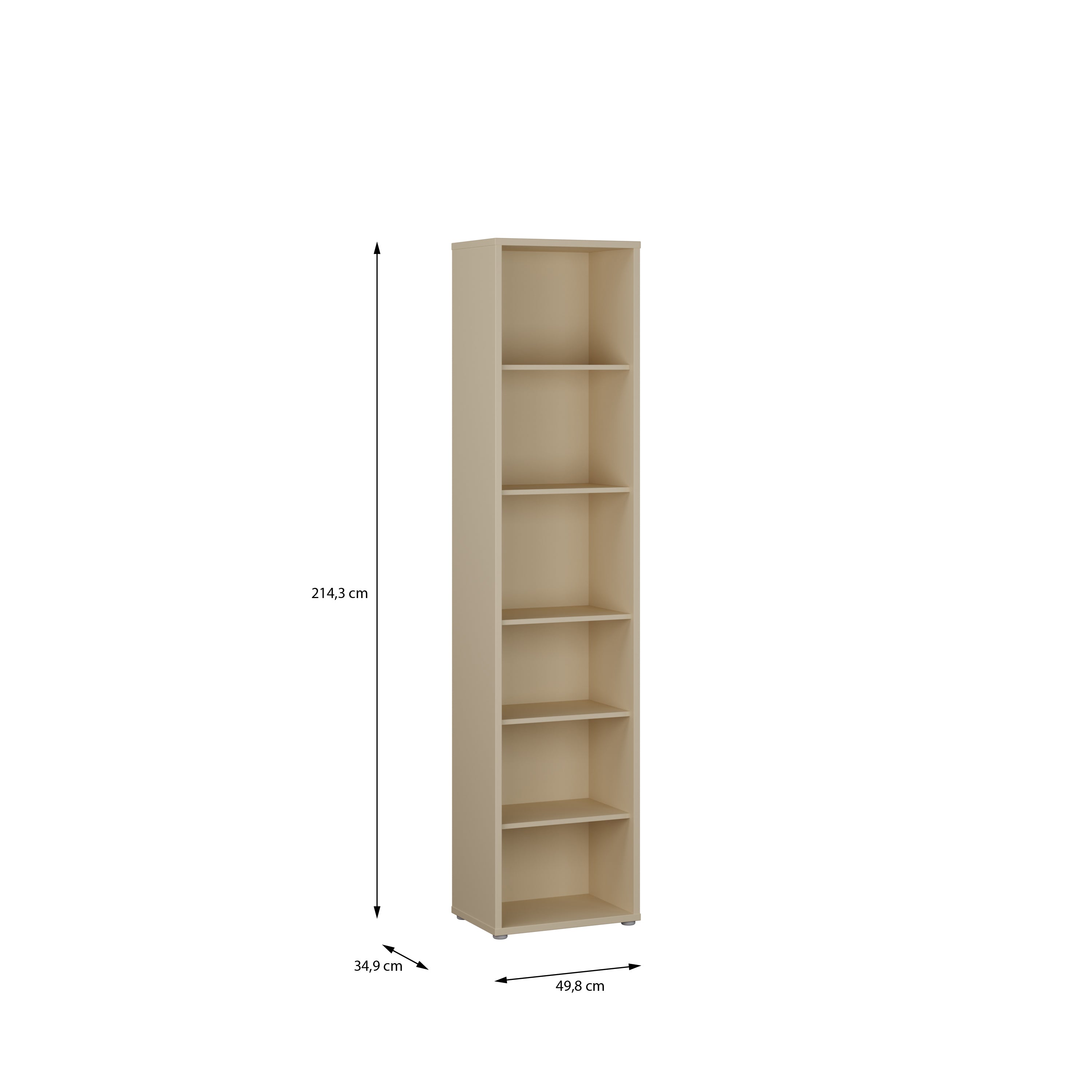Alice Springs Tall Narrow Bookcase with 5 Shelves in Butter Yellow