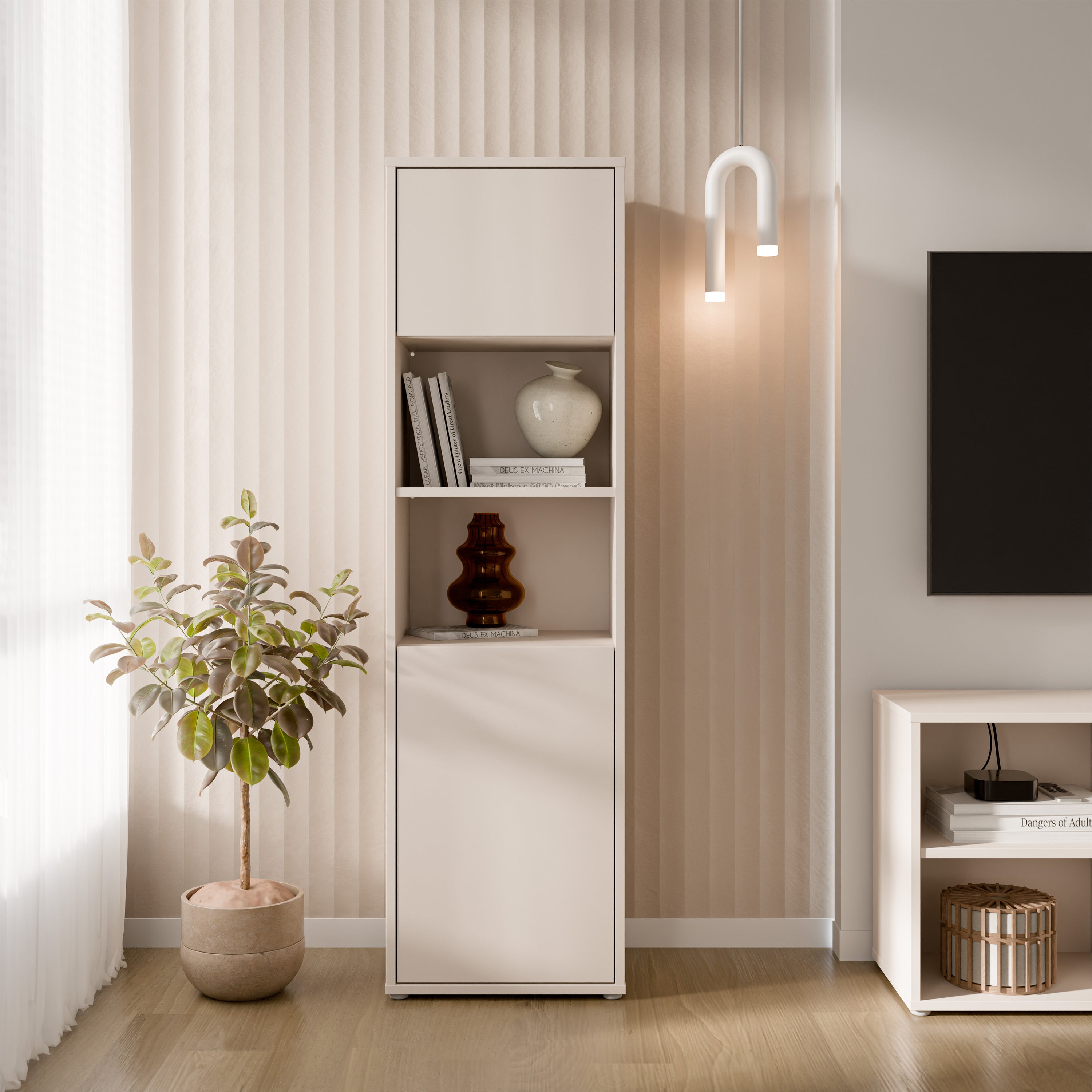 Alice Springs Tall Storage Cabinet with 2 Push-to-Open Doors & 1 Shelf in Sand