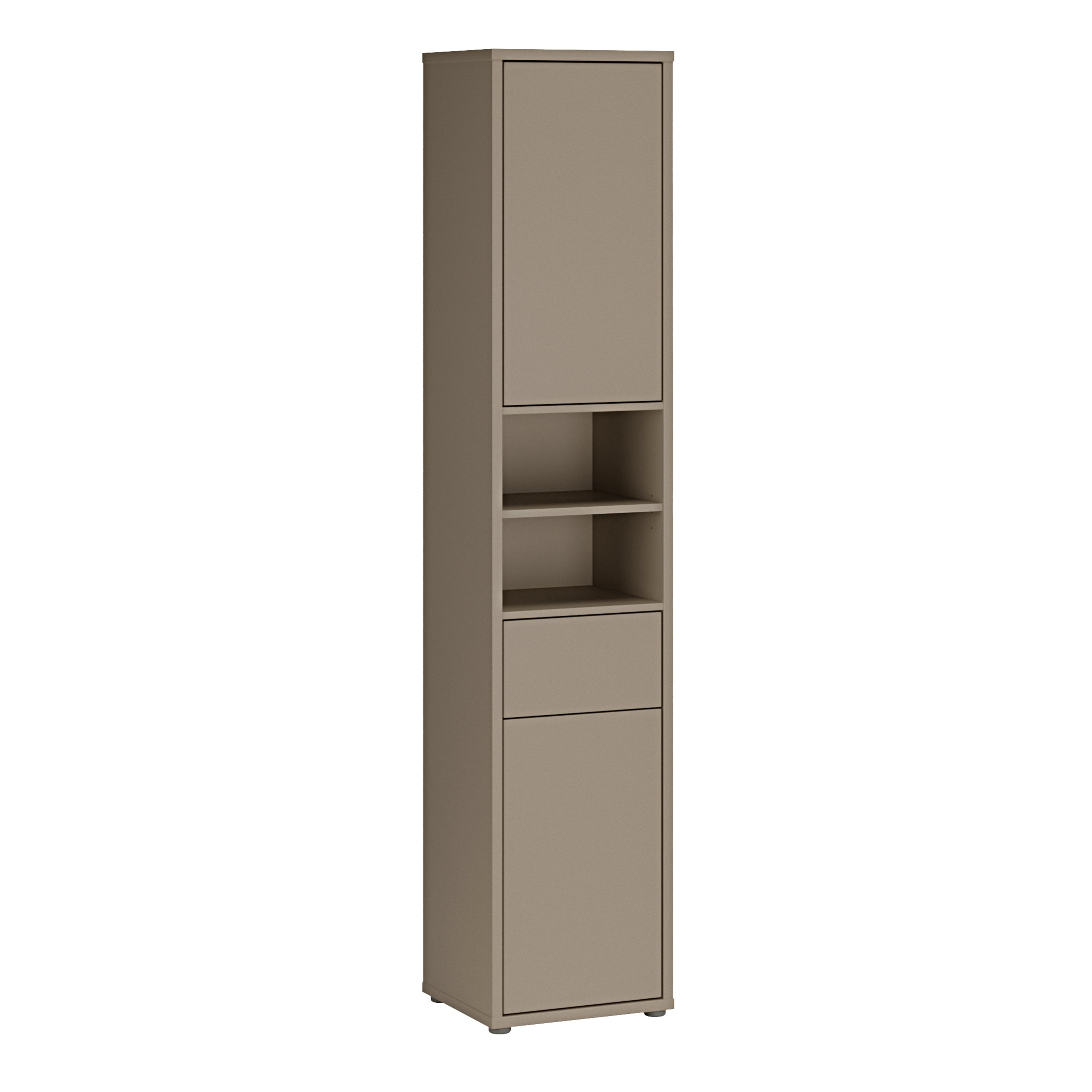 Alice Springs Tall Narrow Bathroom Storage Cabinet with 2 Doors Push-to-Open & 1 Drawer Push-to-Open in Taupe