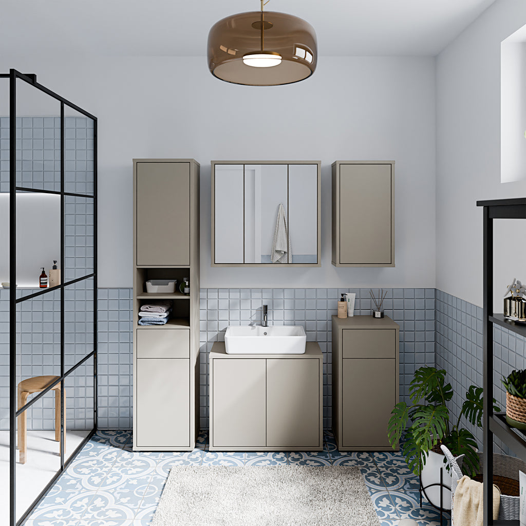 Alice Springs Tall Narrow Bathroom Storage Cabinet with 2 Doors Push-to-Open & 1 Drawer Push-to-Open in Taupe