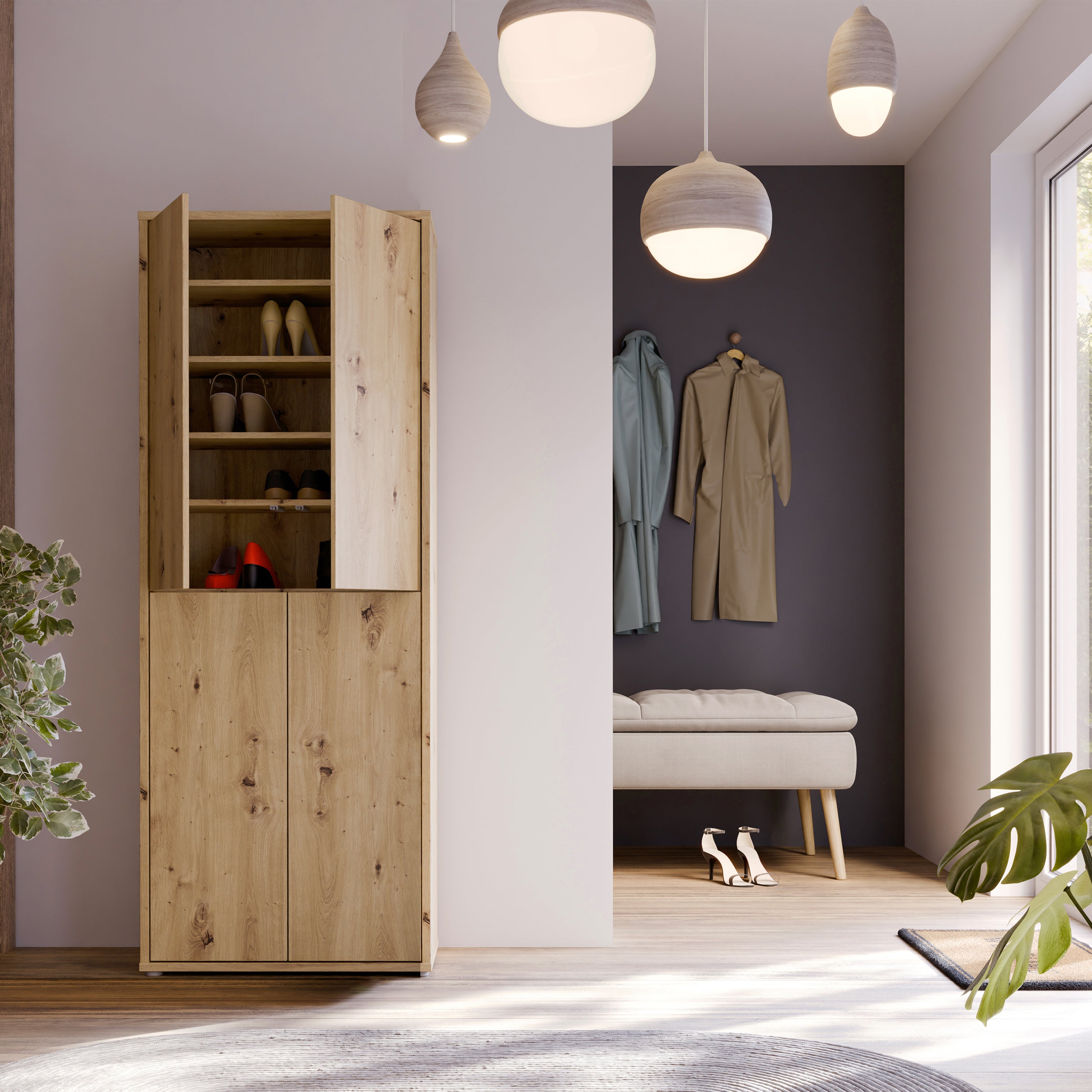 Alice Springs Shoe Cabinet with 4 Doors Push-to-Open in Artisan Oak