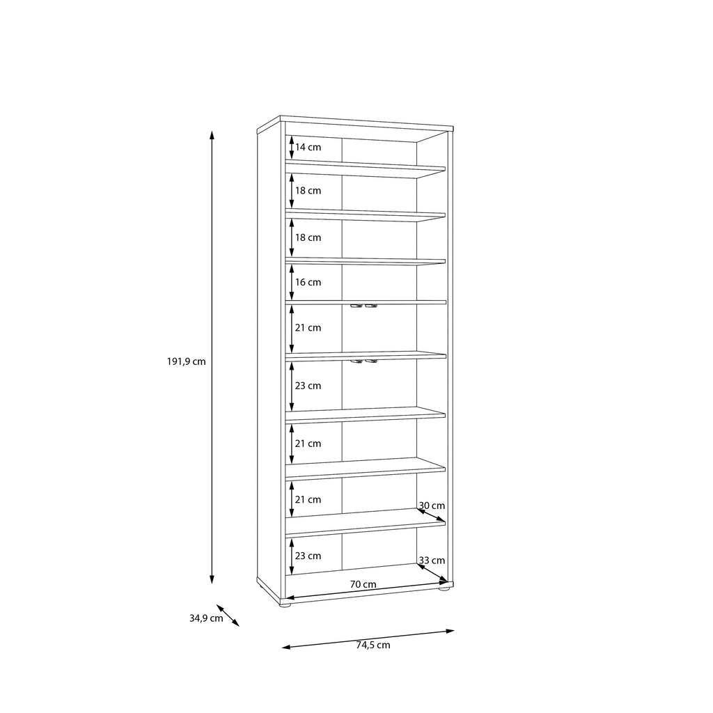Alice Springs Tall Shoe Cabinet with 4 Doors Push-to-Open in Elegancia Oak