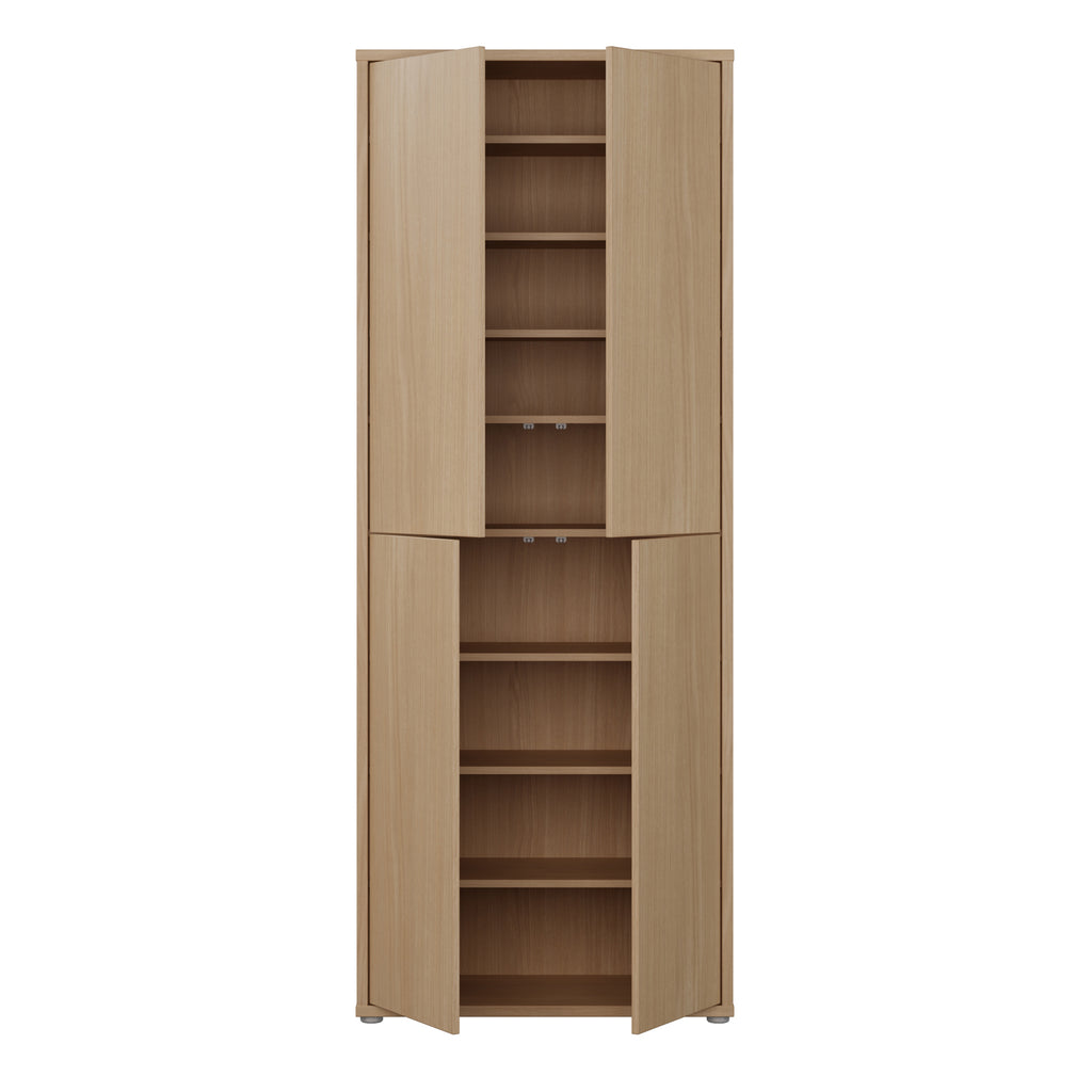 Alice Springs Tall Shoe Cabinet with 4 Doors Push-to-Open in Elegancia Oak