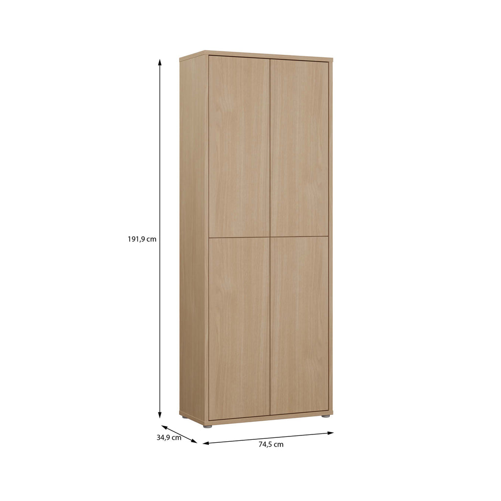 Alice Springs Tall Shoe Cabinet with 4 Doors Push-to-Open in Elegancia Oak