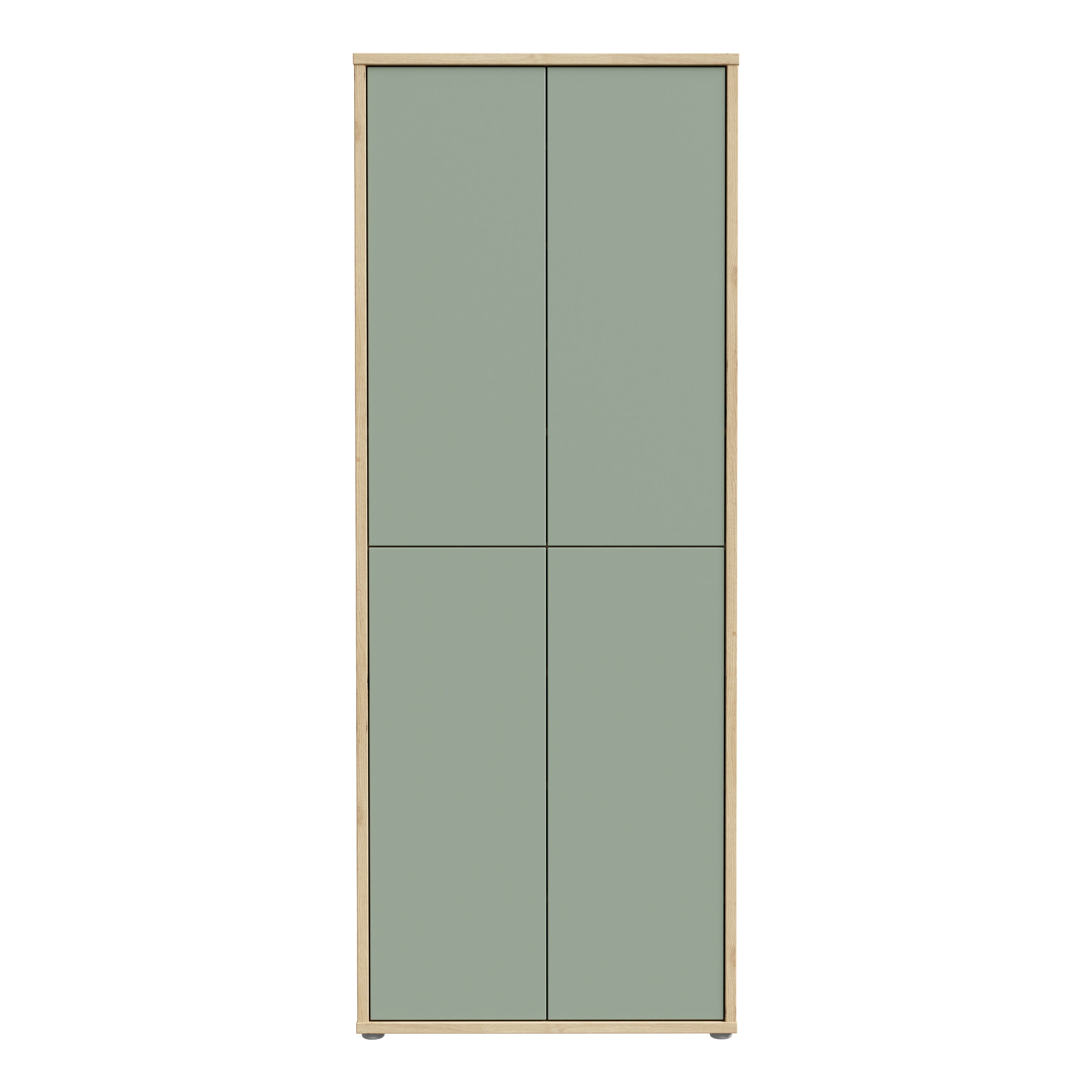 Alice Springs Shoe Cabinet with 4 Doors Push-to-Open in Artisan Oak and Sage Green Doors