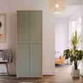 Alice Springs Shoe Cabinet with 4 Doors Push-to-Open in Artisan Oak and Sage Green Doors
