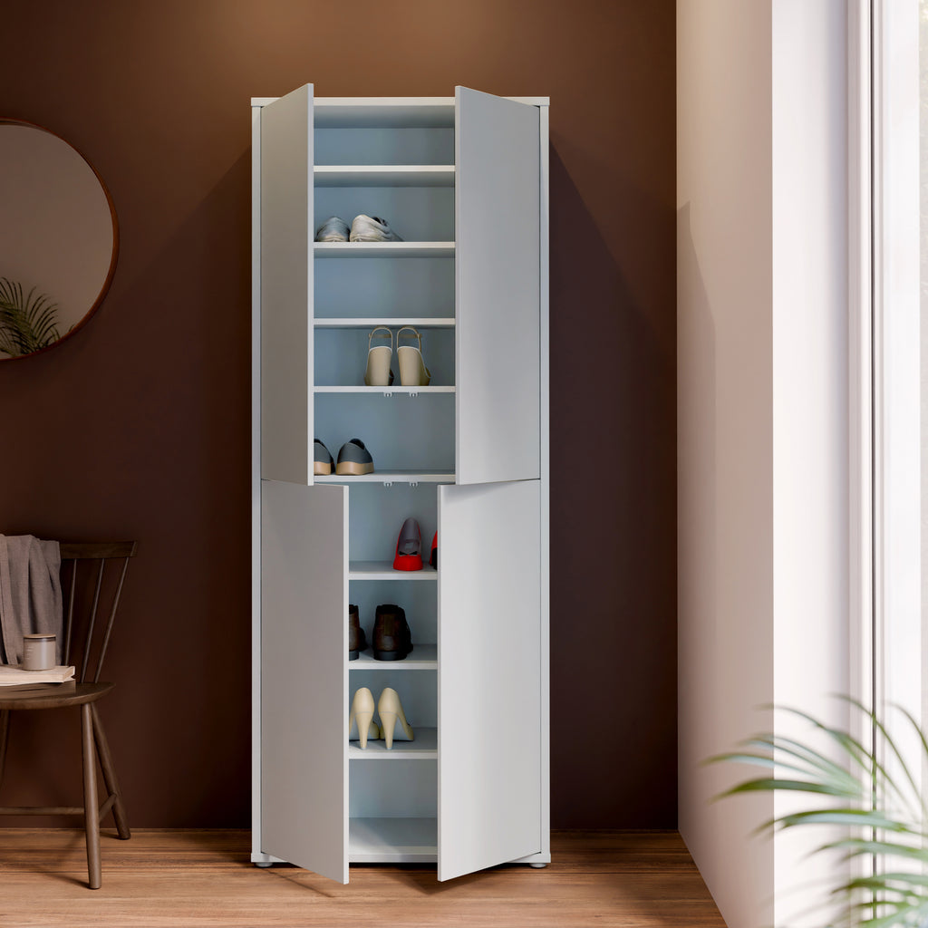 Alice Springs Tall Shoe Cabinet with 4 Doors Push-to-Open in Light Grey