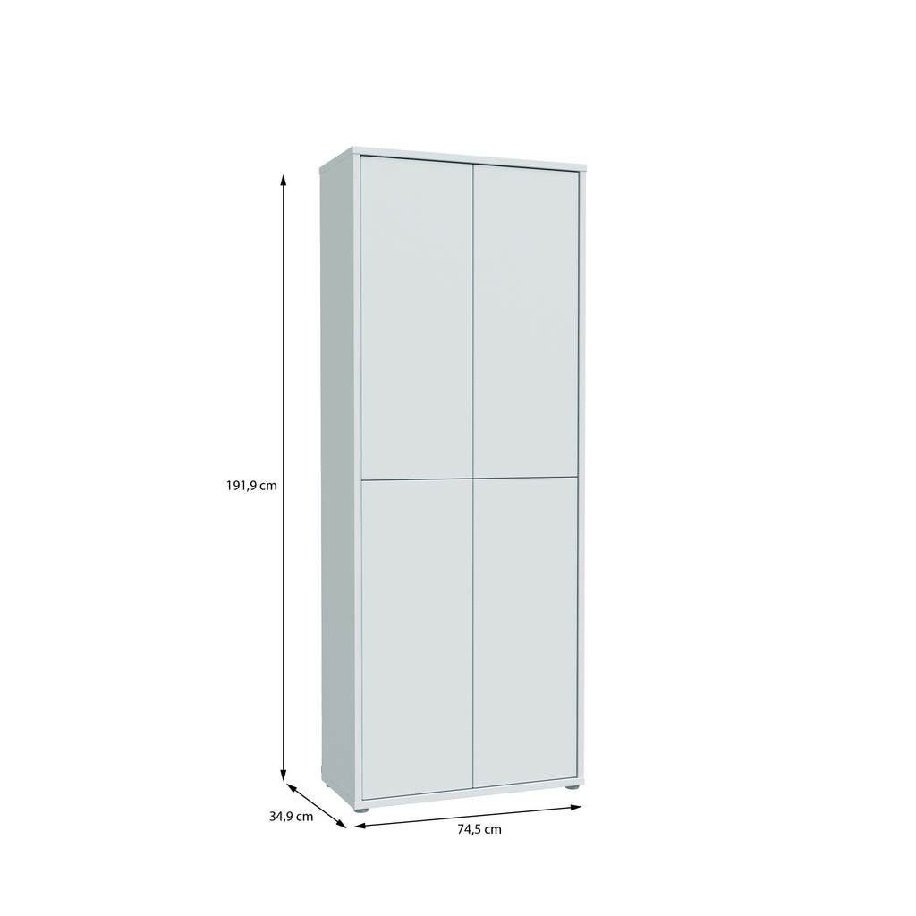 Alice Springs Tall Shoe Cabinet with 4 Doors Push-to-Open in Light Grey