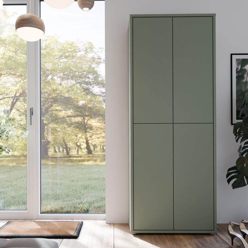Alice Springs Tall Shoe Cabinet with 4 Doors Push-to-Open in Sage Green