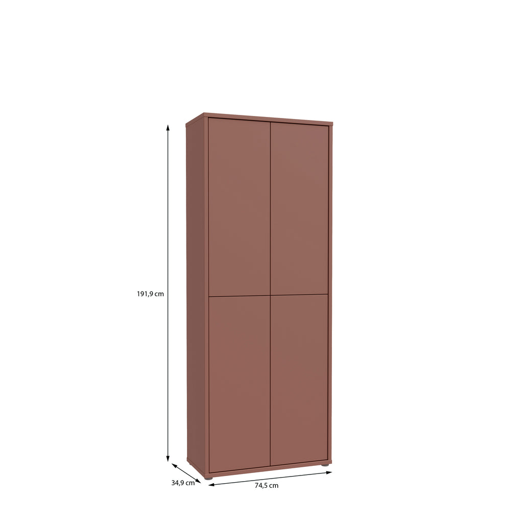 Alice Springs Tall Shoe Cabinet with 4 Doors Push-to-Open in Terracotta