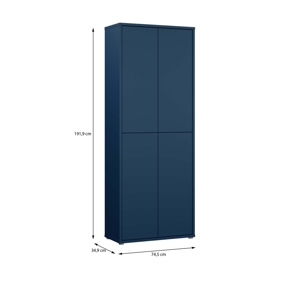 Alice Springs Tall Shoe Cabinet with 4 Doors Push-to-Open in Night Blue