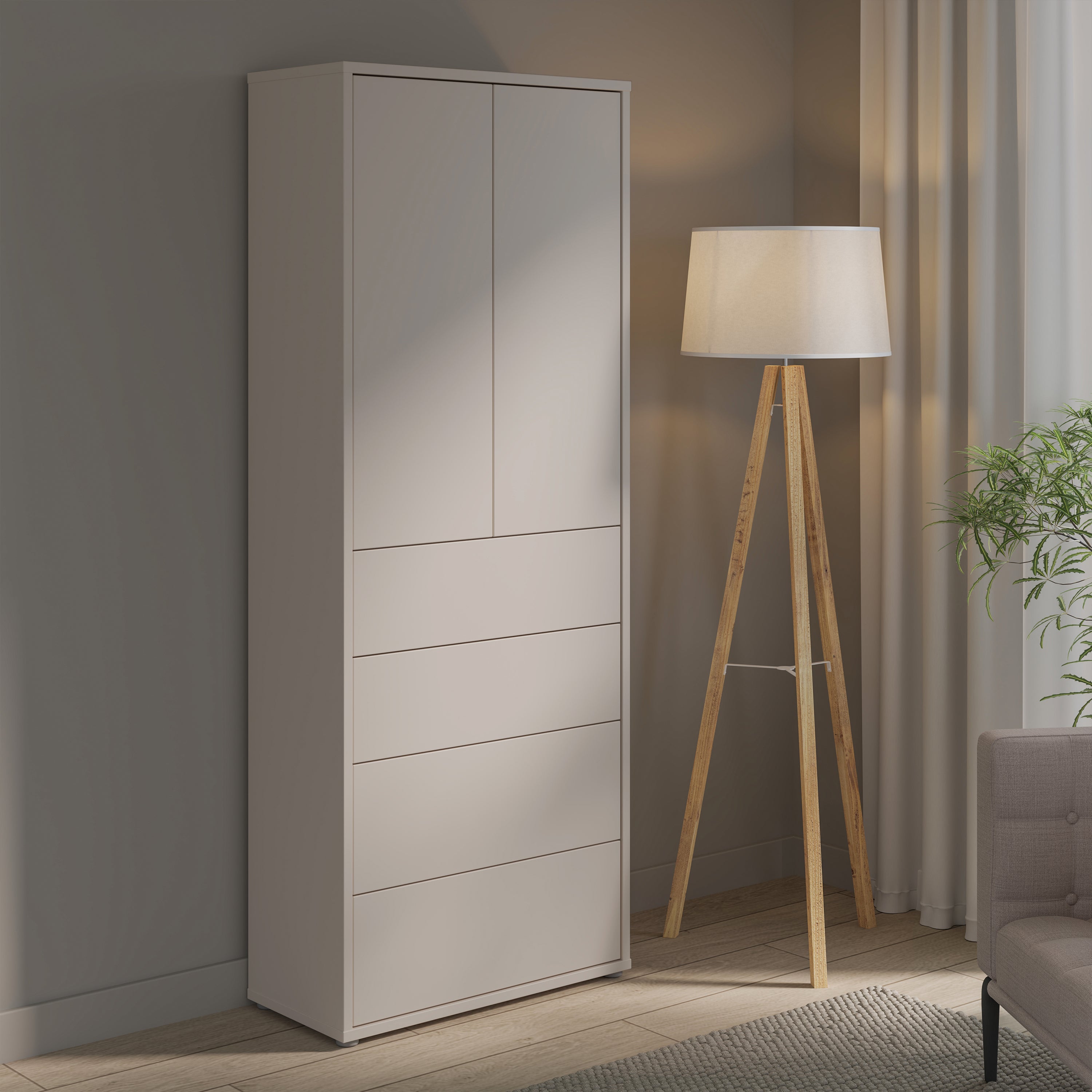 Alice Springs Tall Storage Cabinet with Push-to-Open Doors & 4 Drawers in Sand