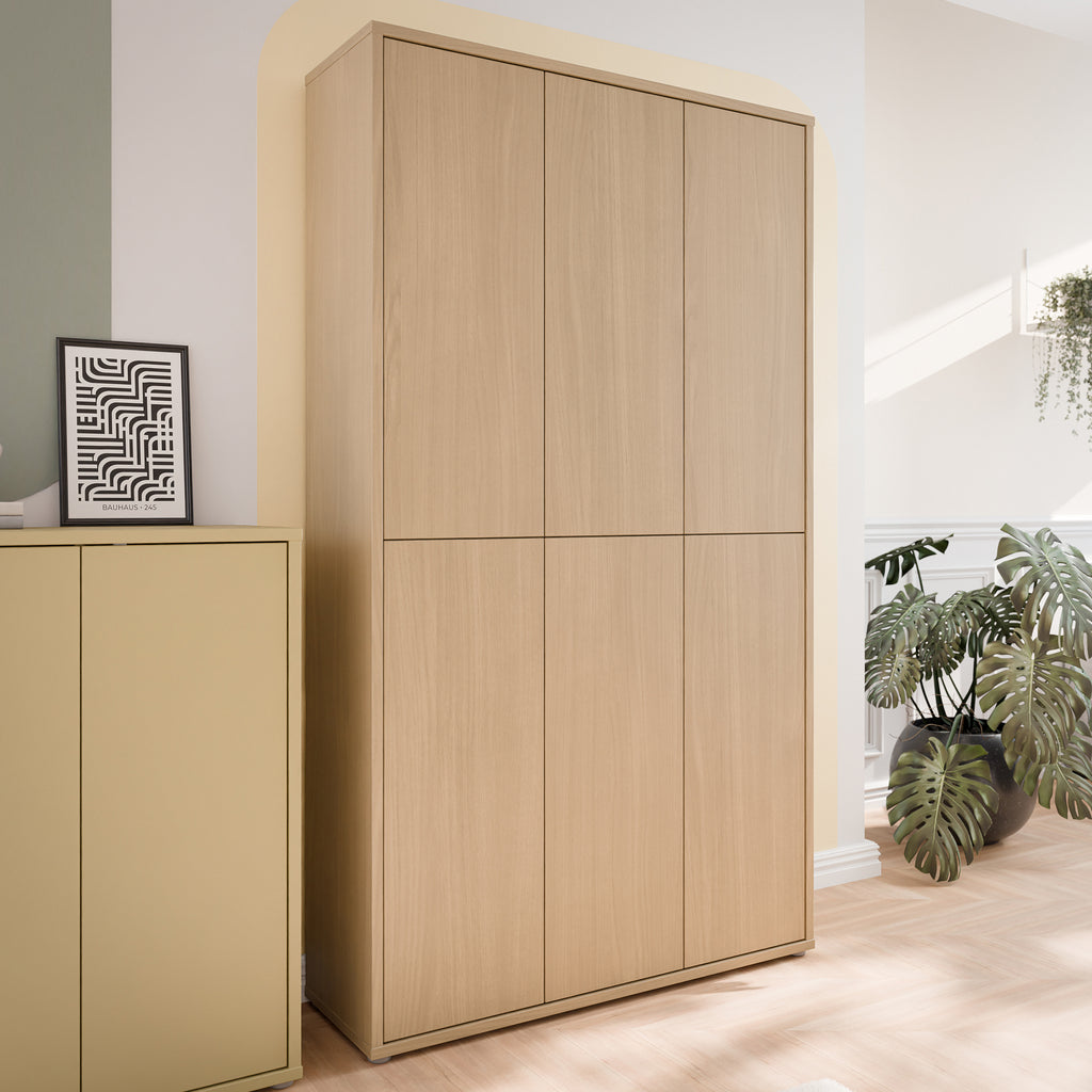 Alice Springs Tall Shoe Cabinet with 6 Doors Push-to-Open in Elegancia Oak
