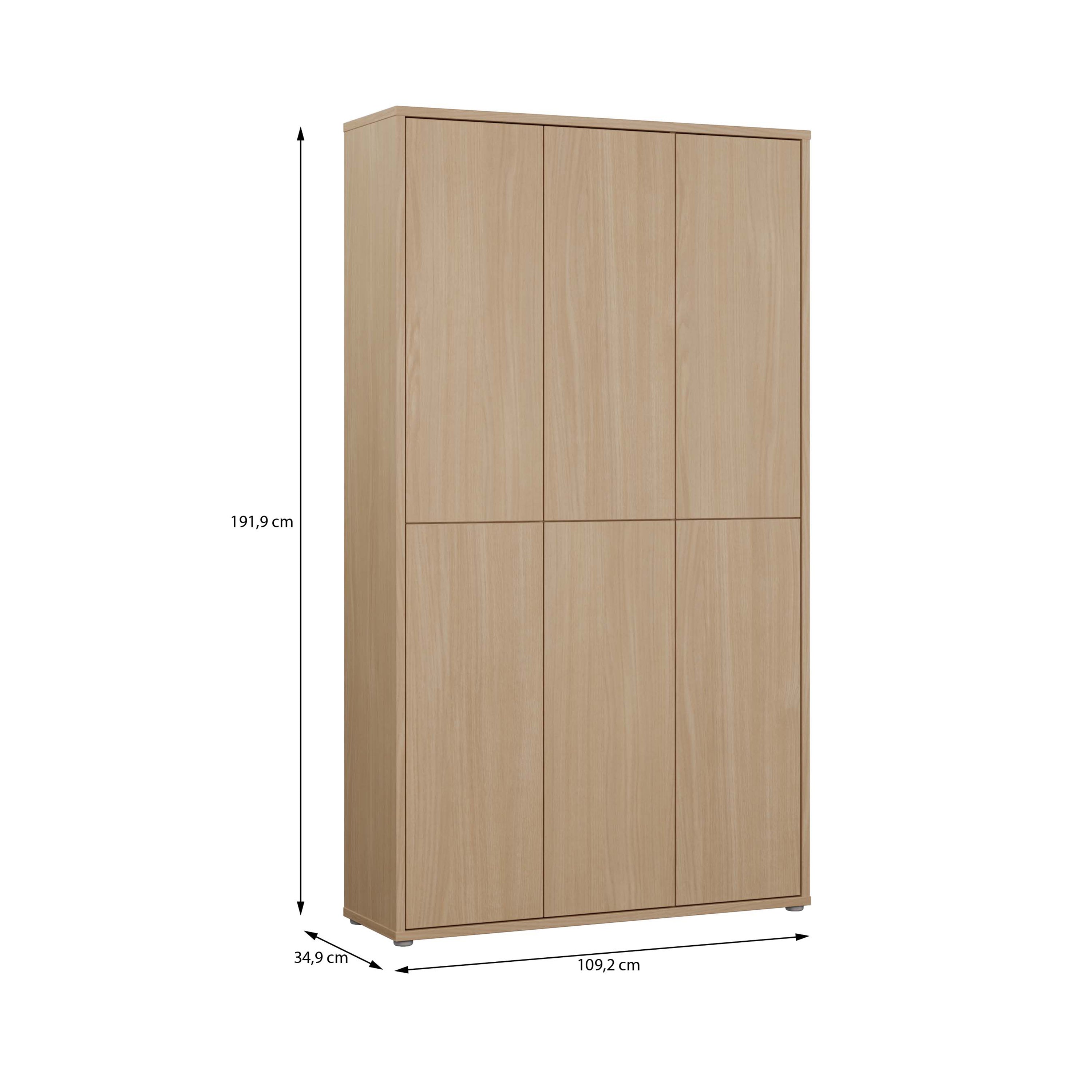 Alice Springs Tall Shoe Cabinet with 6 Doors Push-to-Open in Elegancia Oak