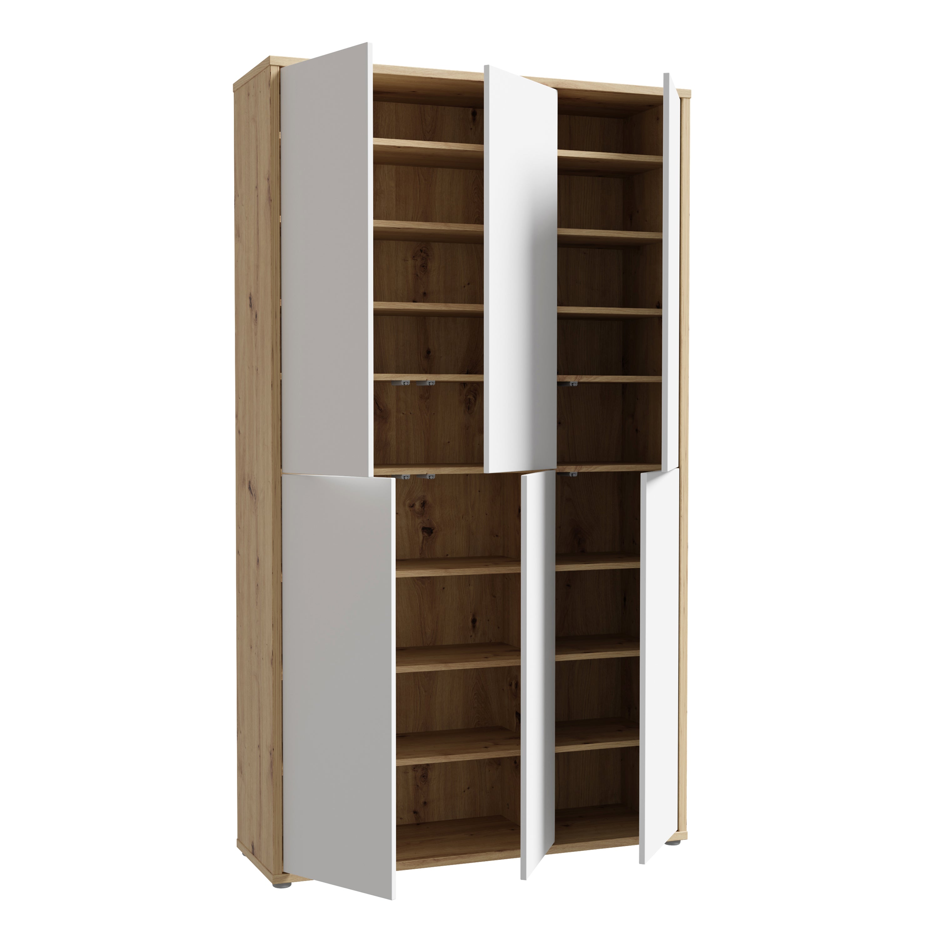 Alice Springs Shoe cabinet with 6 Doors Push-to-Open in Artisan Oak and Light Grey Doors