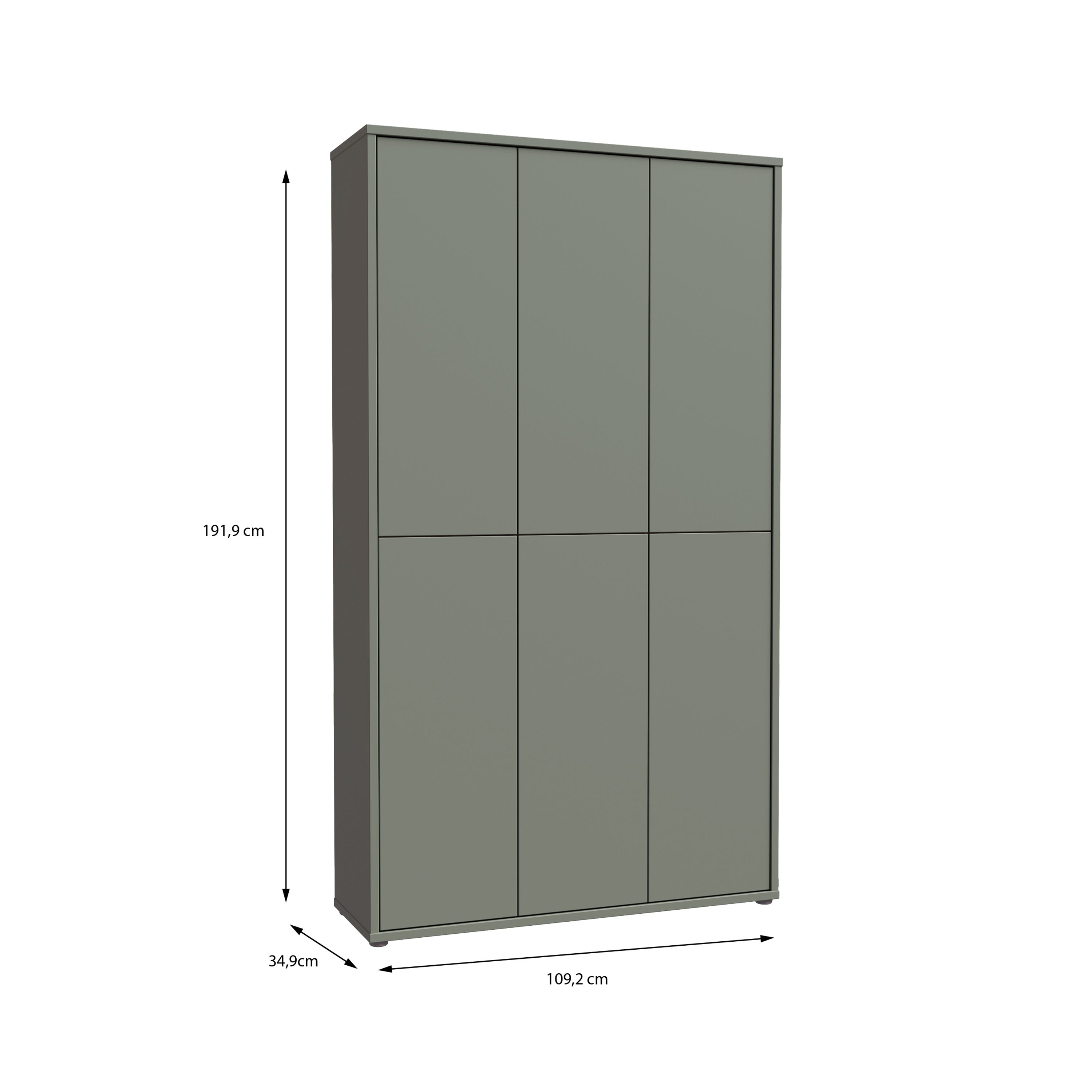 Alice Springs Tall Shoe Cabinet with 6 Doors Push-to-Open in Sage Green
