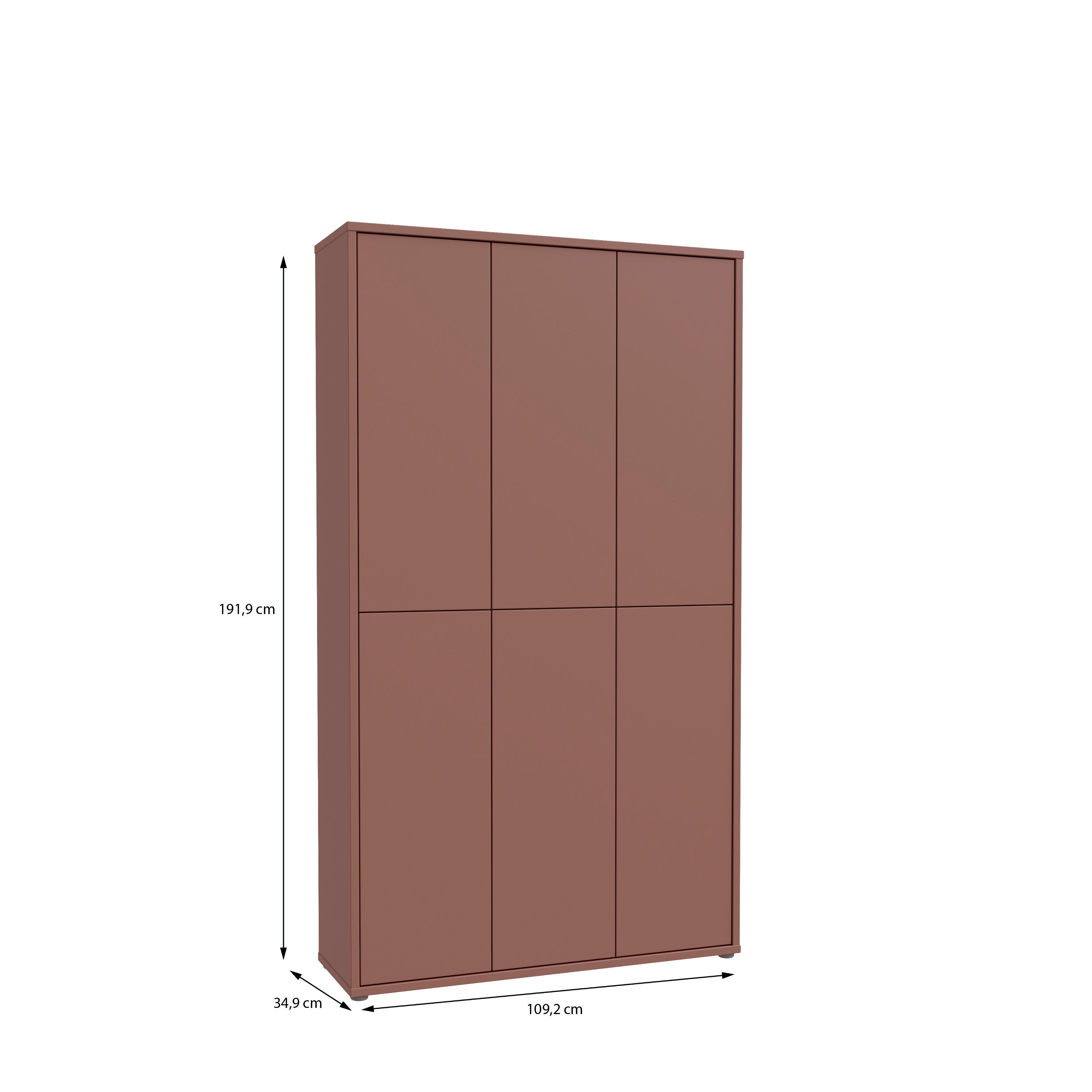 Alice Springs Tall Shoe Cabinet with 6 Doors Push-to-Open in Terracotta