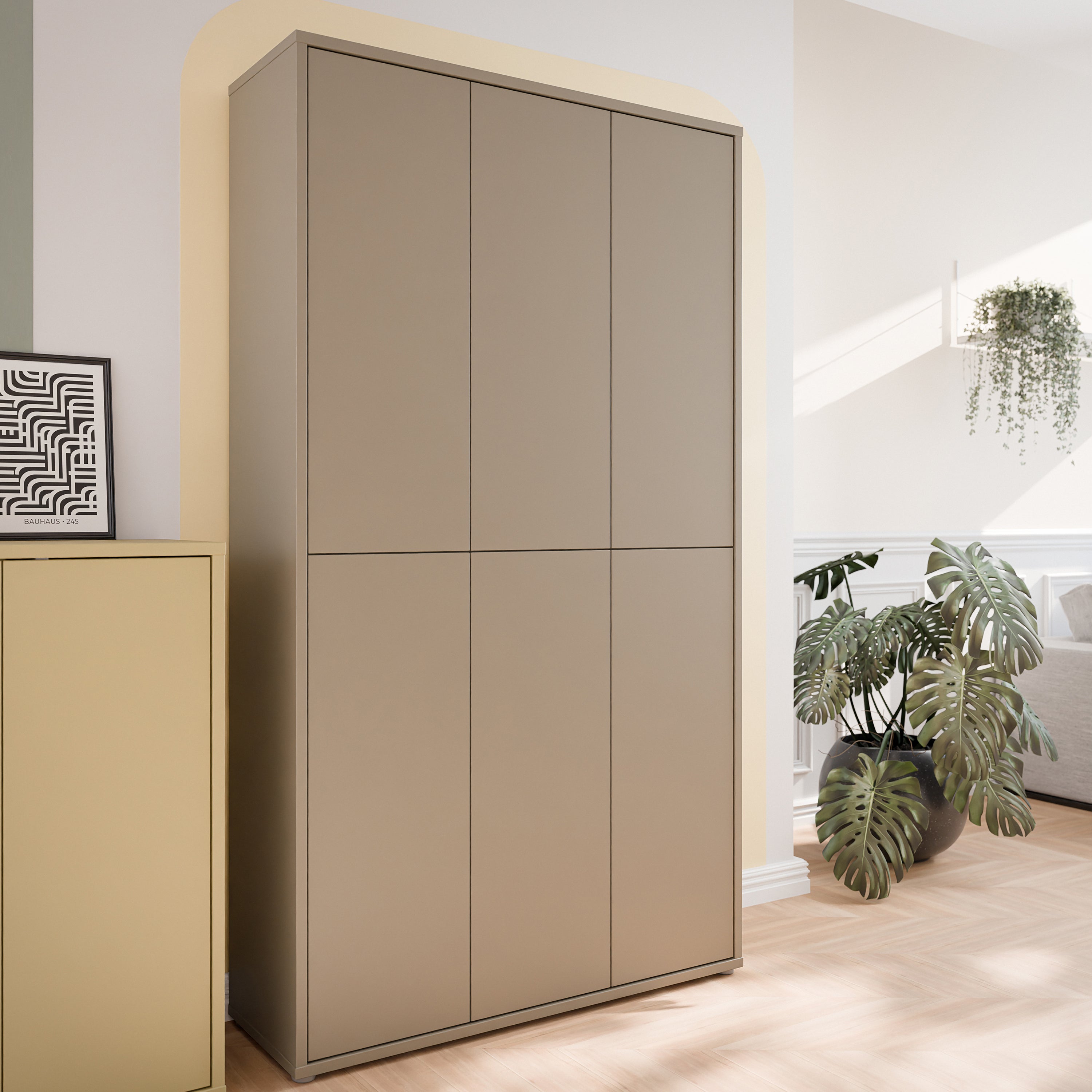 Alice Springs Tall Shoe Cabinet with 6 Doors Push-to-Open in Taupe