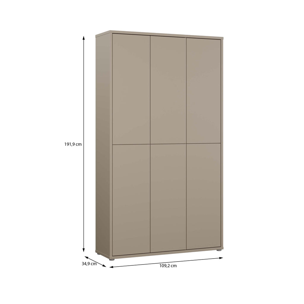 Alice Springs Tall Shoe Cabinet with 6 Doors Push-to-Open in Taupe